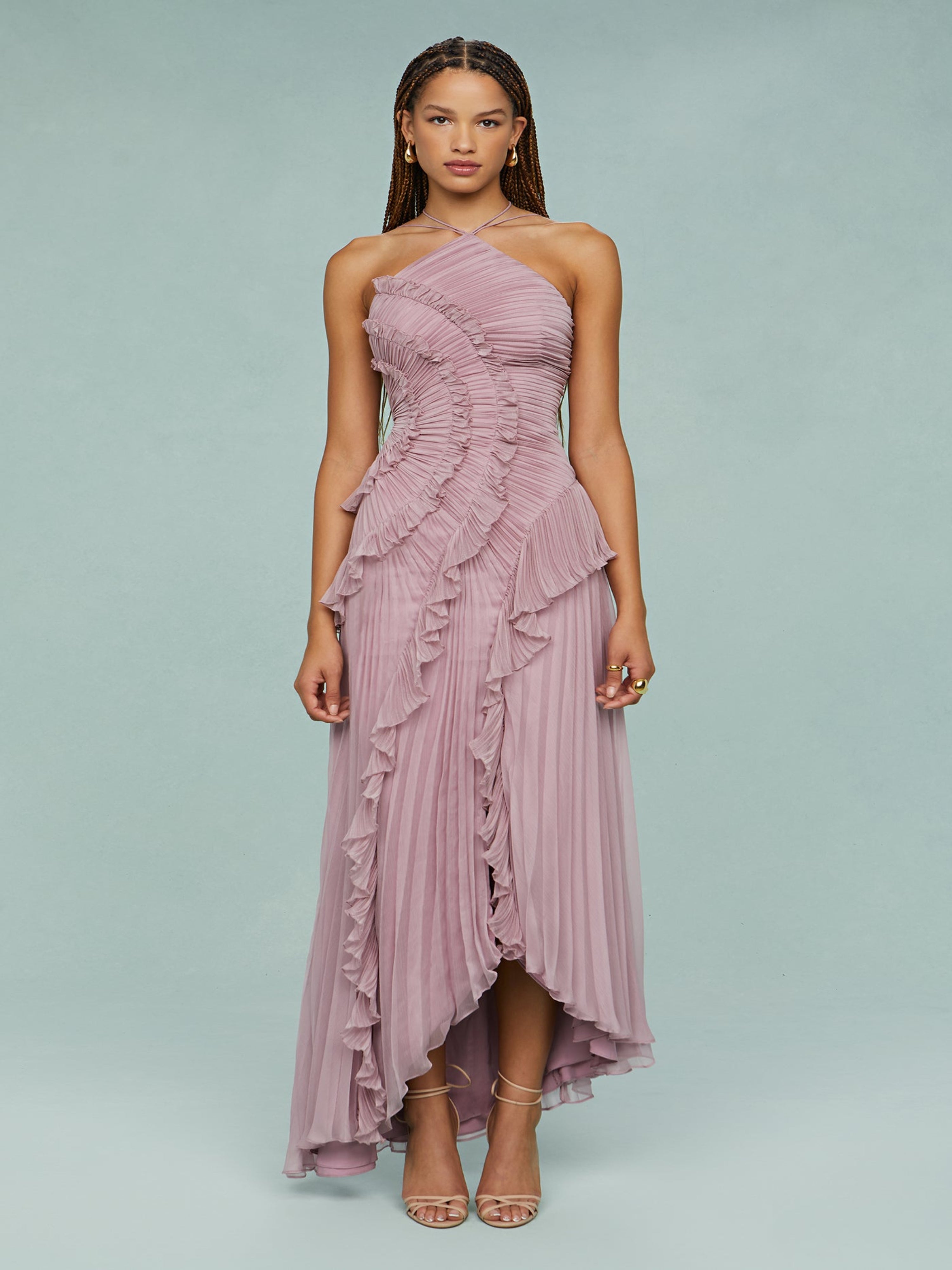 Lucía | Vestido Maxi Mujer Volantes Plisado Asimétrico