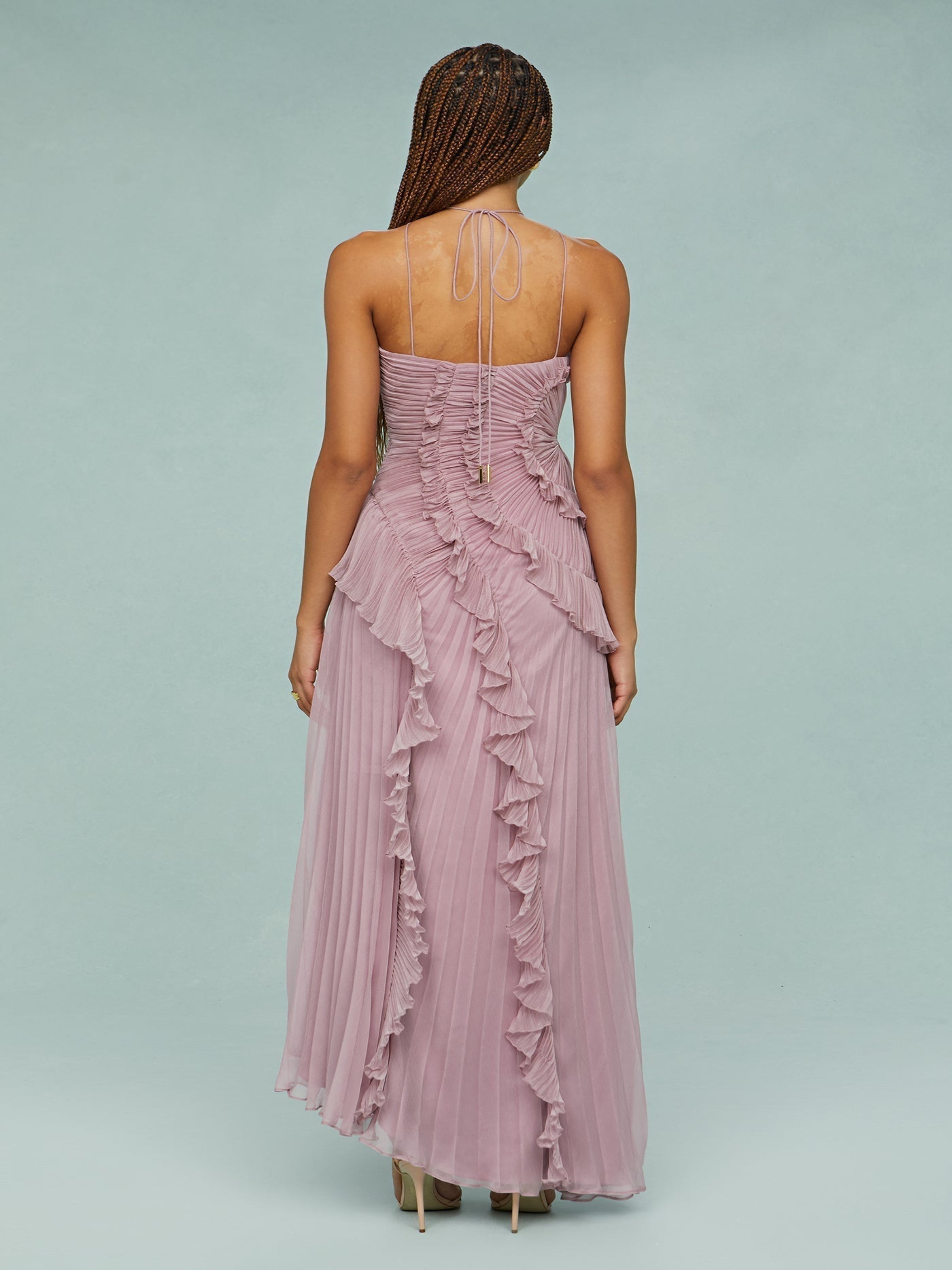 Lucía | Vestido Maxi Mujer Volantes Plisado Asimétrico