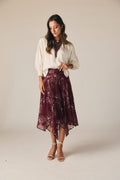 Falda midi picos estampado floral vino