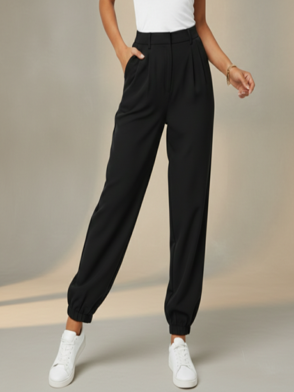 Adriana | Pantalones de Vestir Mujer con Cintura Alta y Acabado Elástico