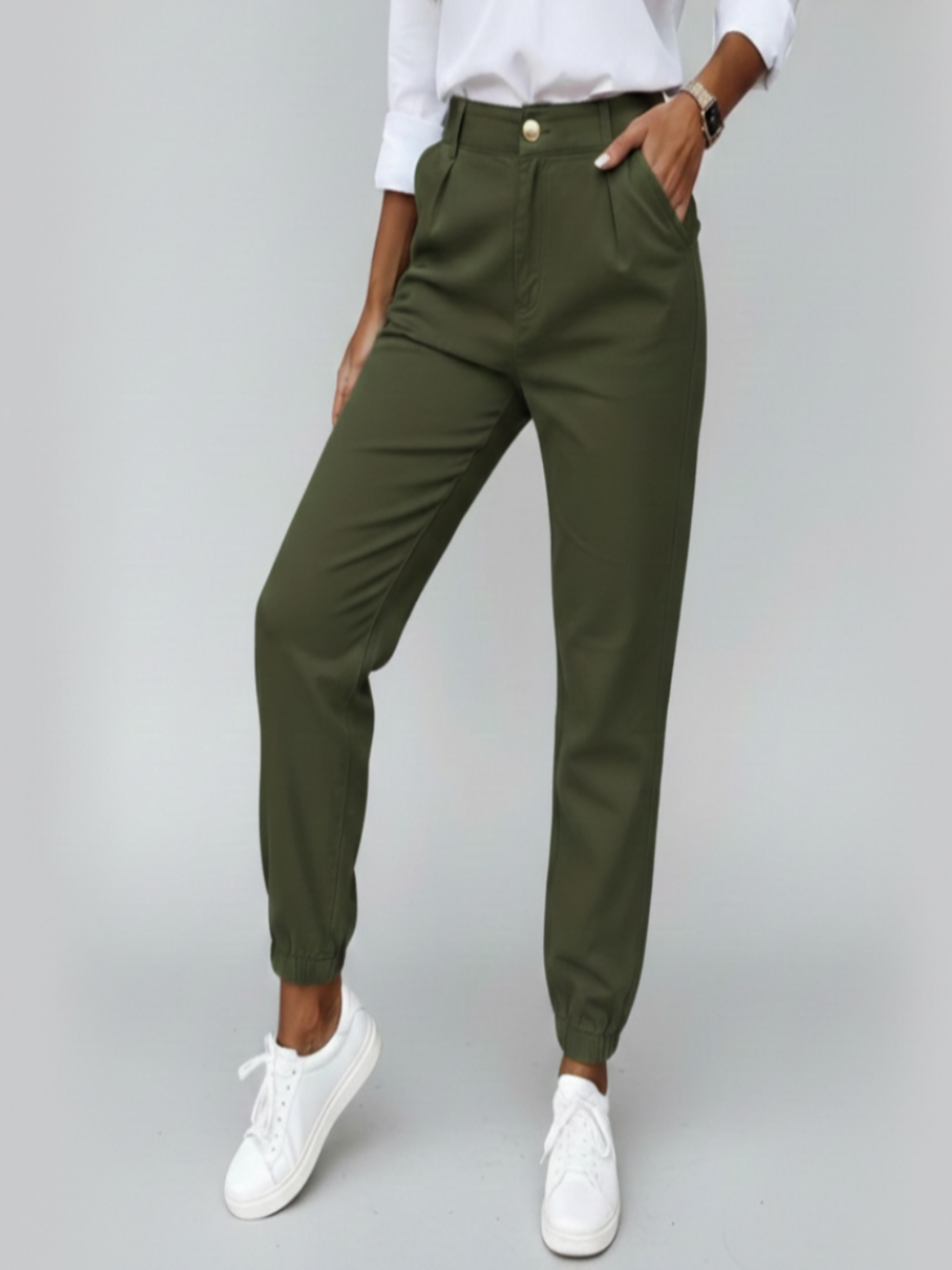 Adriana | Pantalones de Vestir Mujer con Cintura Alta y Acabado Elástico