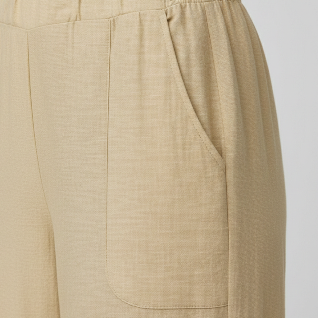 Aitana | Pantalones Fluidos Rectos Mujer Pernera Ancha Cintura Elástica Bolsillos