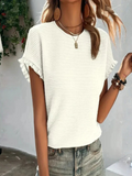 Aroa | Camiseta Básica Mujer Manga Corta Volantes Cuello Redondo Textura Lisa