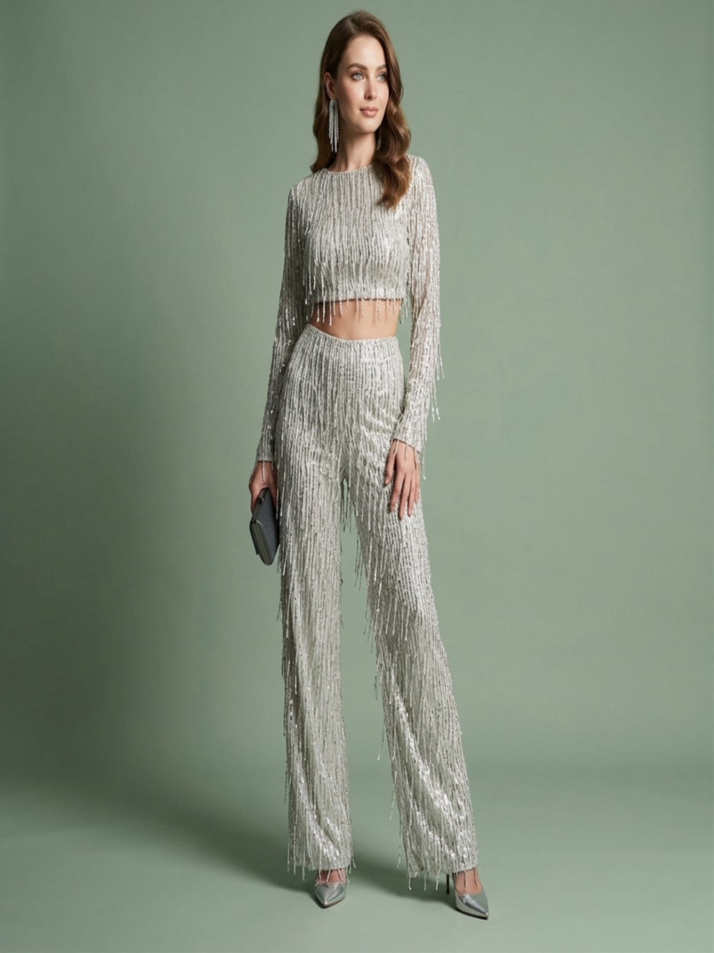 Esperanza | Conjunto Crop Top y Pantalón Palazzo de Lentejuelas Mujer