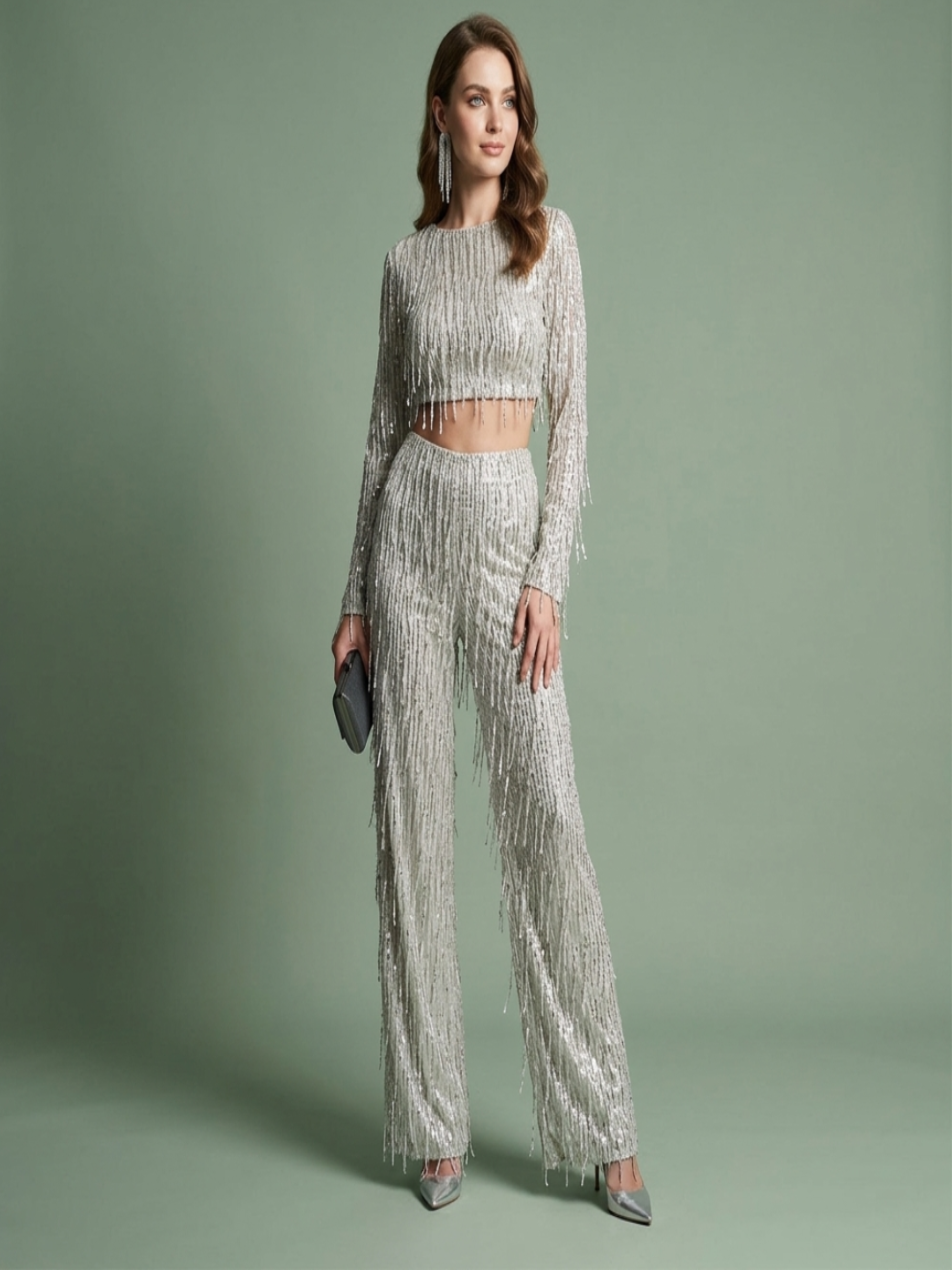 Esperanza | Conjunto Crop Top y Pantalón Palazzo de Lentejuelas Mujer