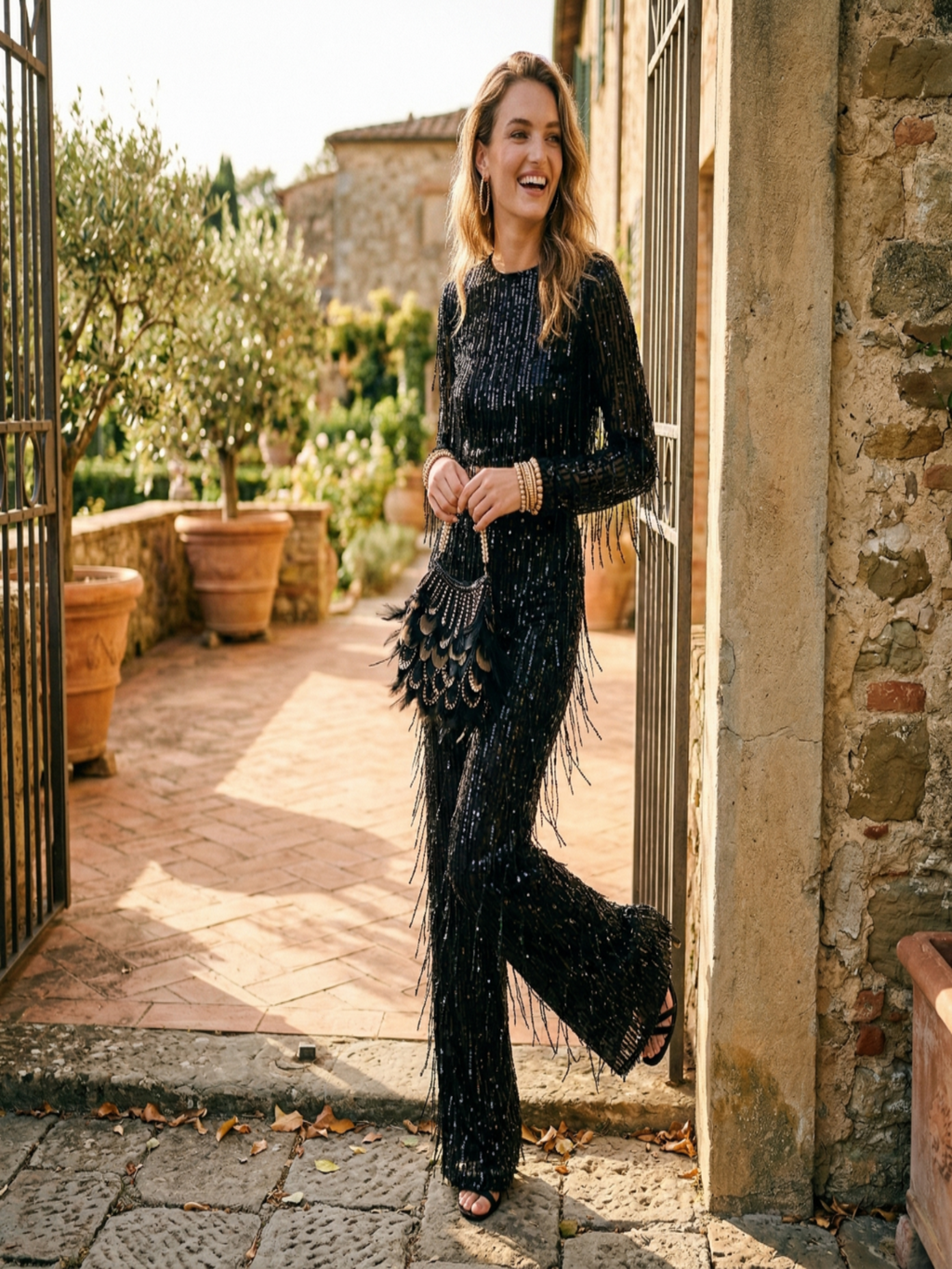 Esperanza | Conjunto Crop Top y Pantalón Palazzo de Lentejuelas Mujer