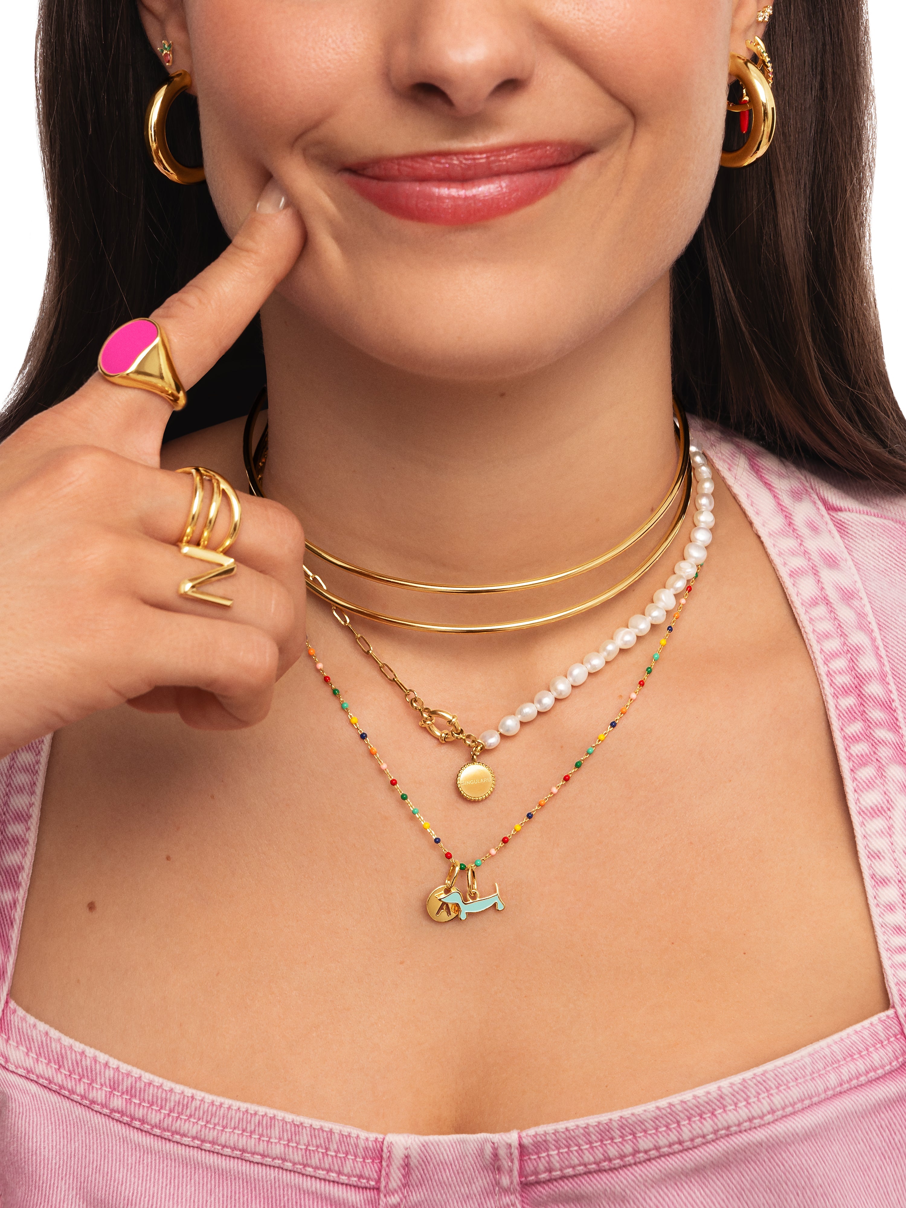 Collar Colors Enamel Plata Baño Oro