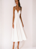 Noelia | Vestido Midi de Tirantes para Invitadas de Boda | Escote V | Falda con Vuelo