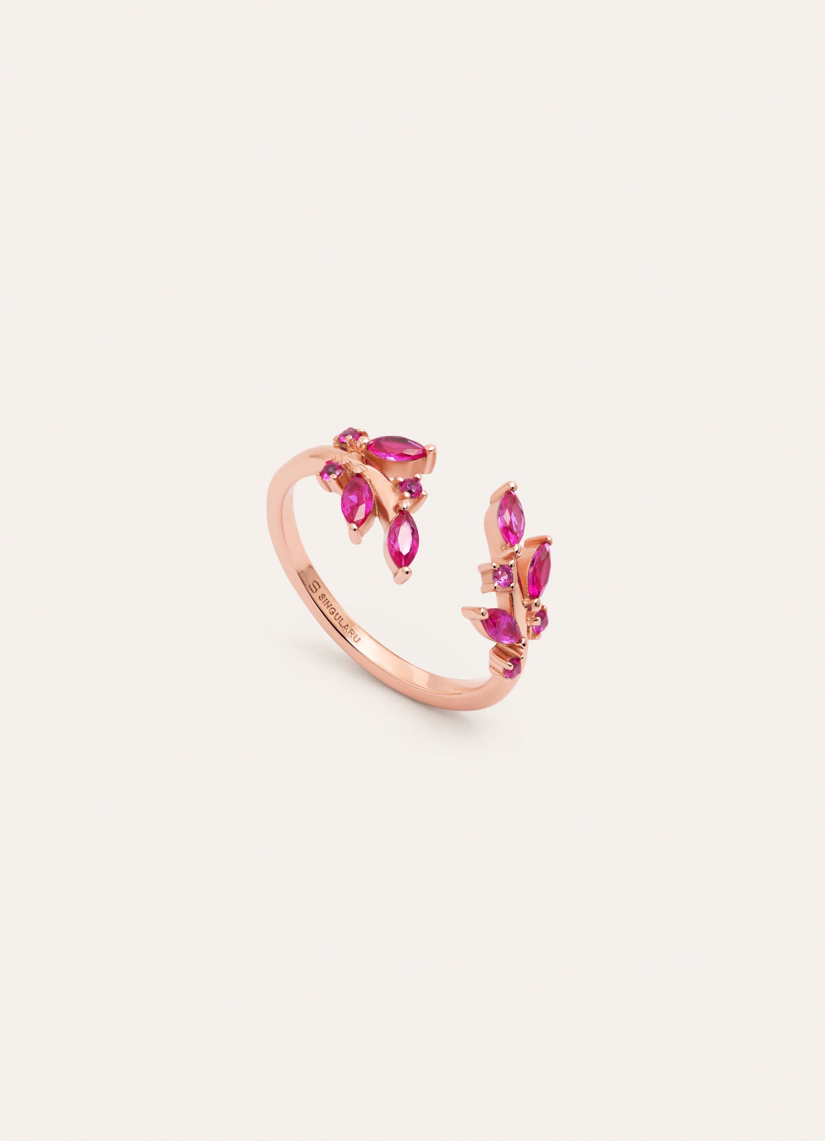 Anillo Pink floral Plata Baño Oro Rosa
