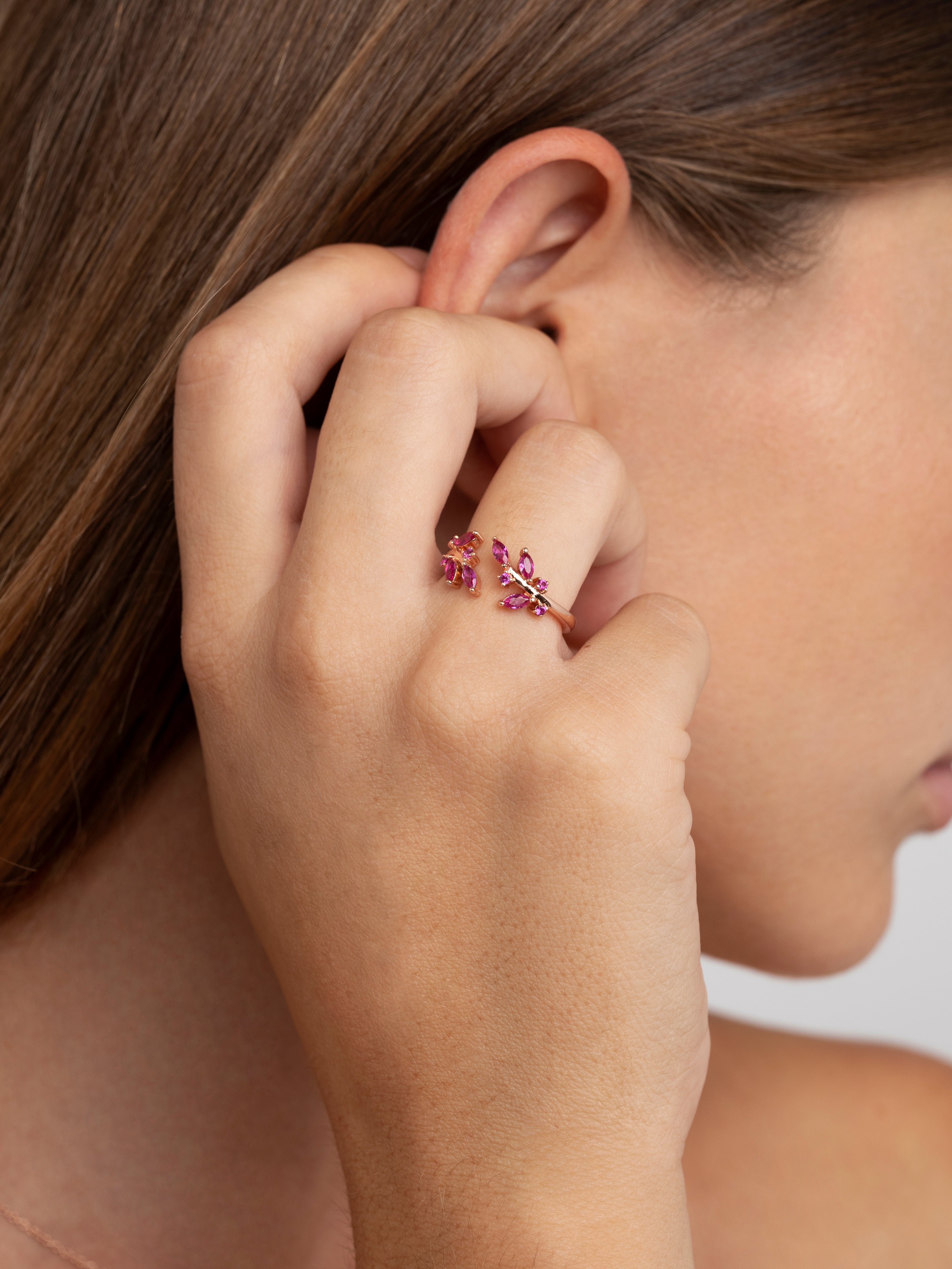 Anillo Pink floral Plata Baño Oro Rosa