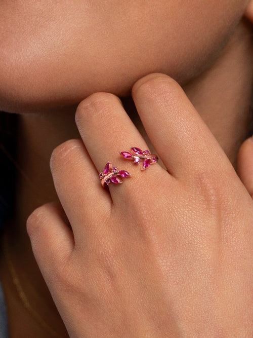 Anillo Pink floral Plata Baño Oro Rosa