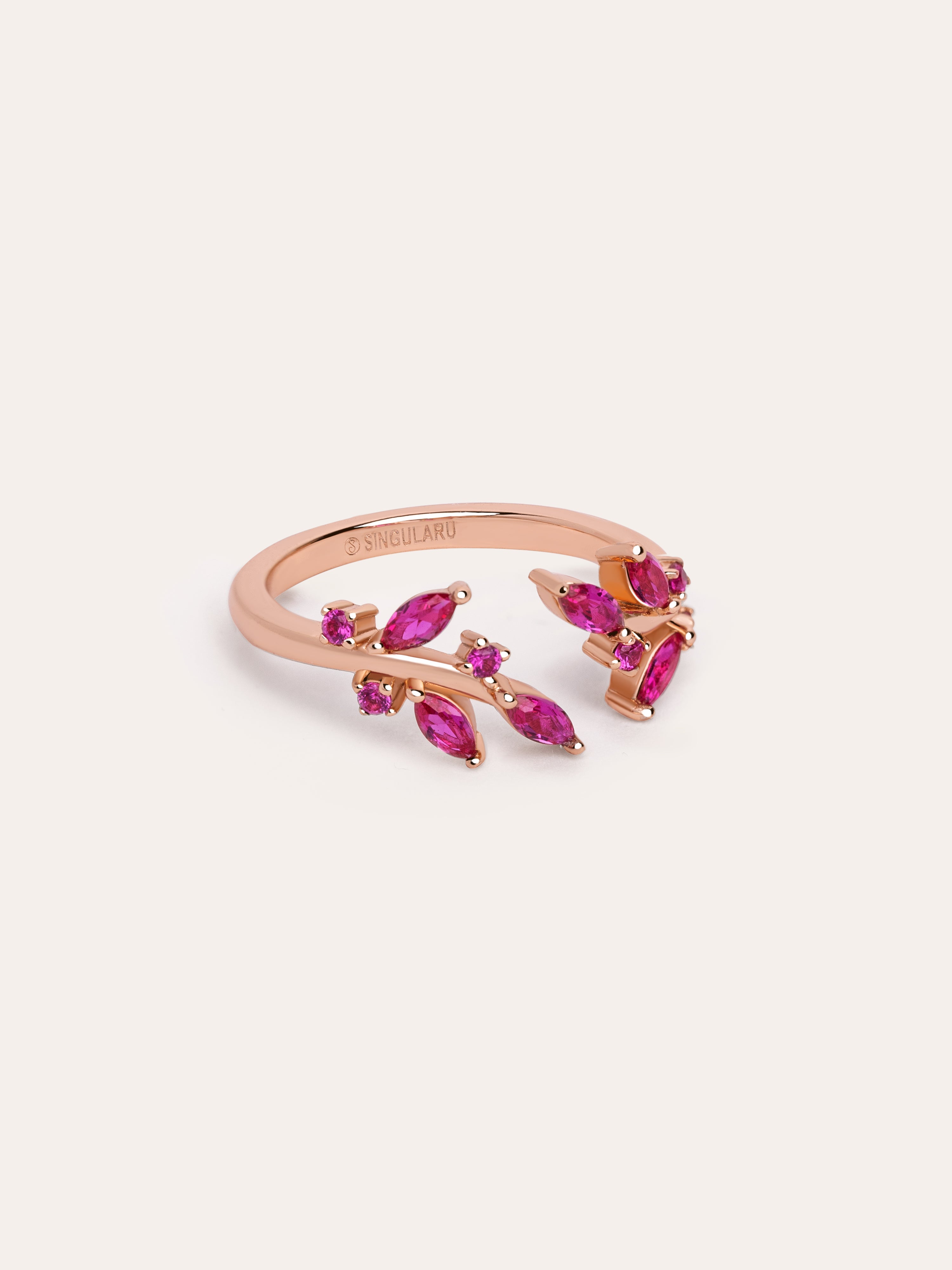 Anillo Pink floral Plata Baño Oro Rosa