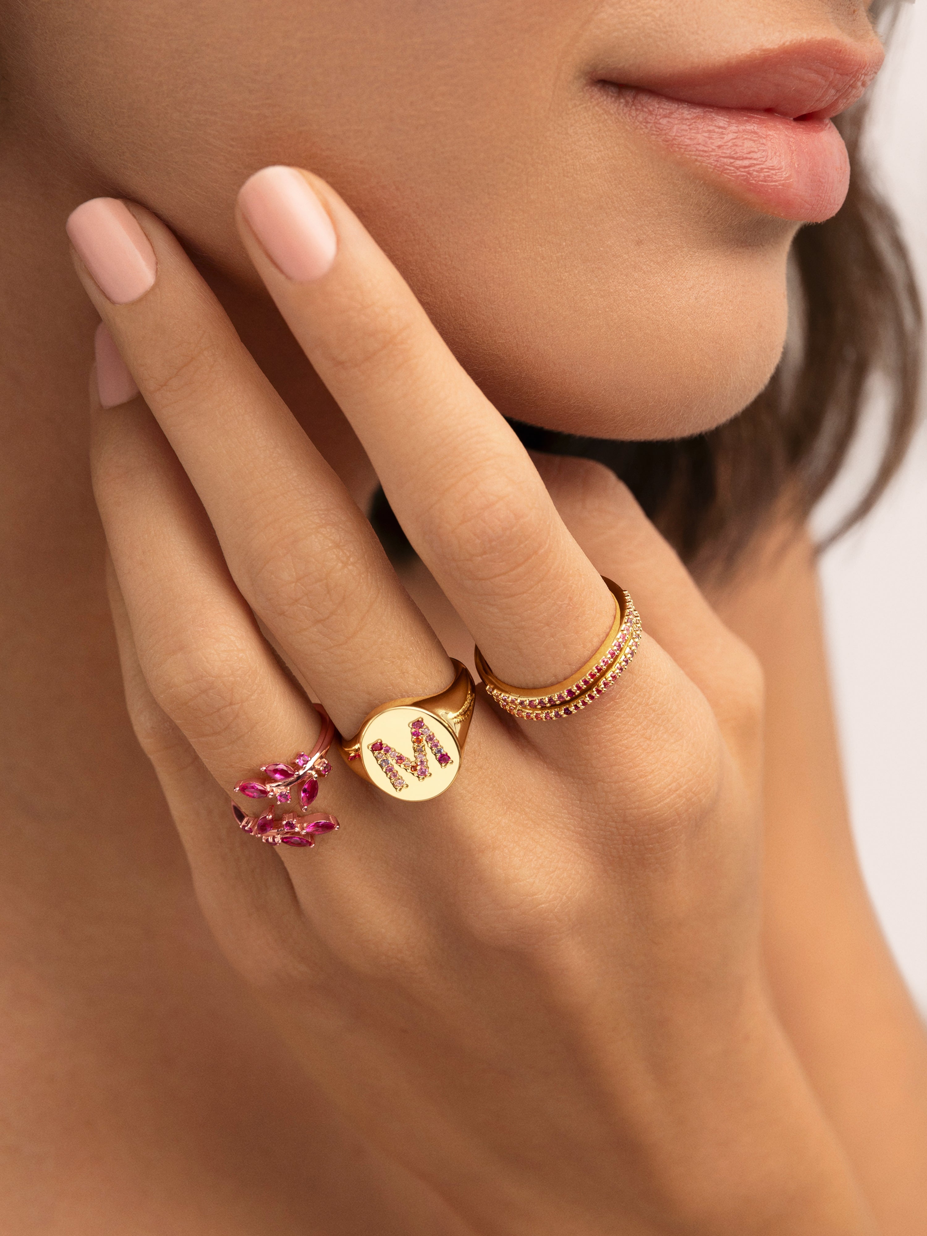 Anillo Pink floral Plata Baño Oro Rosa