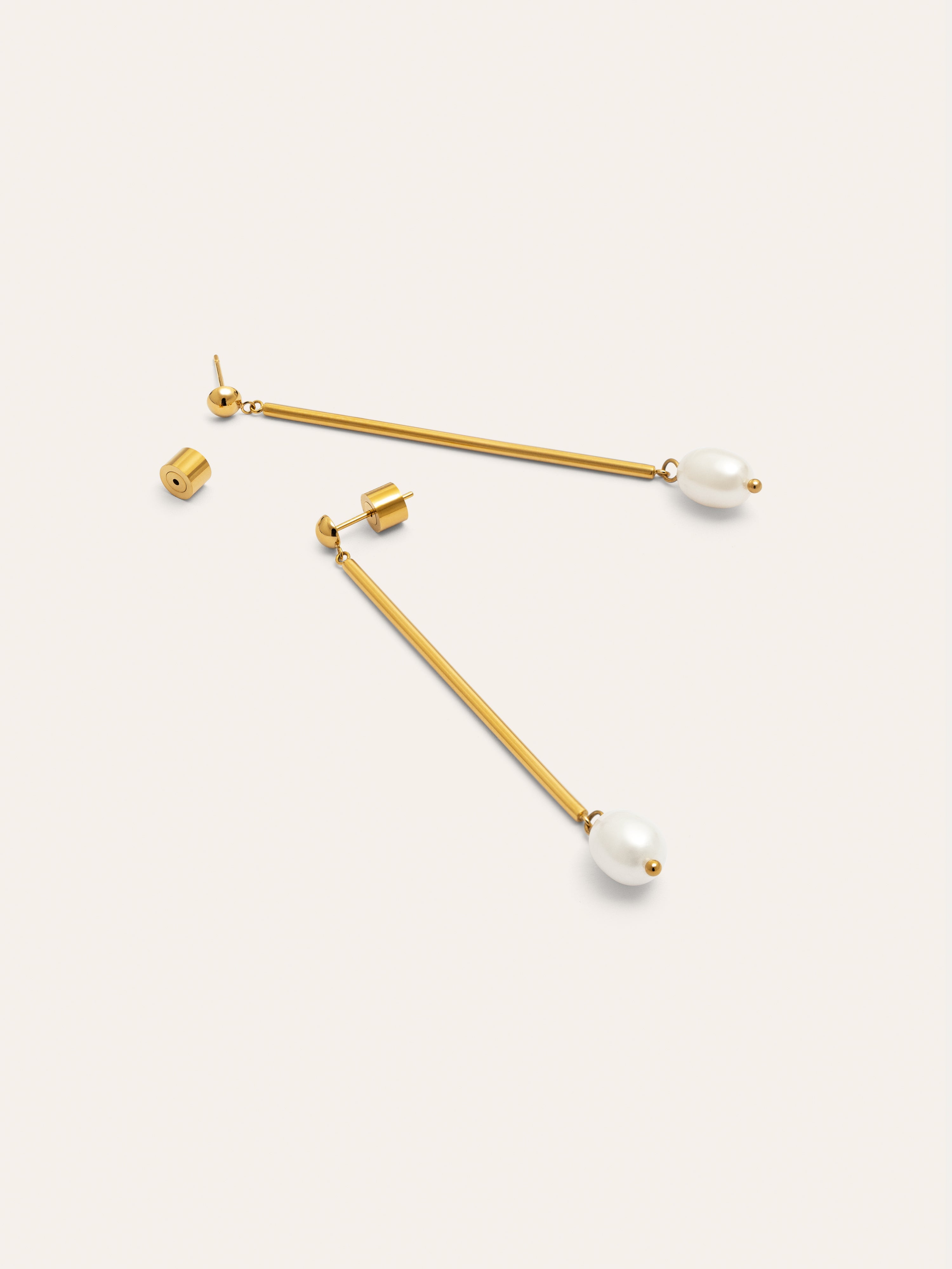 Pendientes Pearl Stick Acero Baño Oro