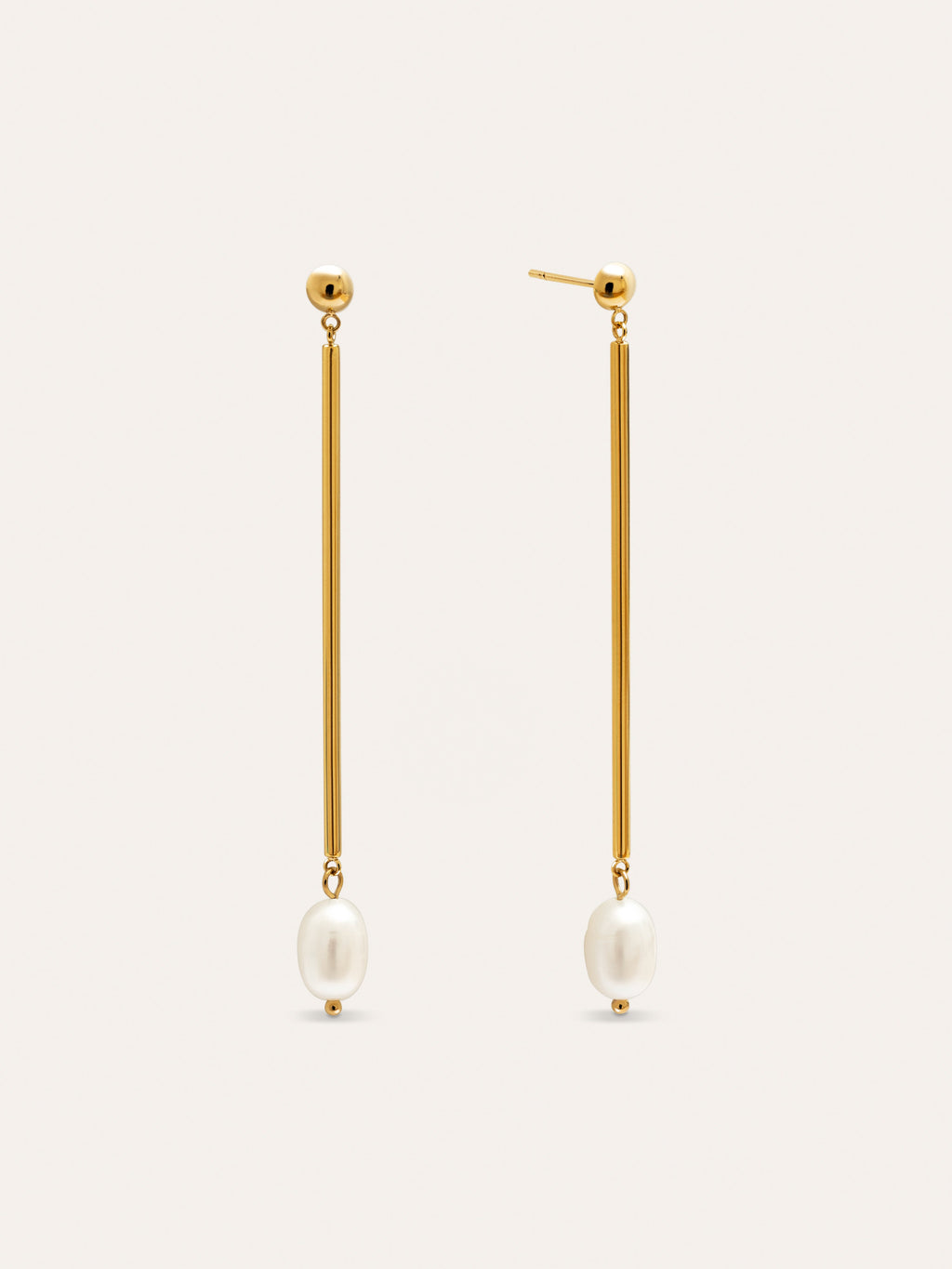 Pendientes Pearl Stick Acero Baño Oro