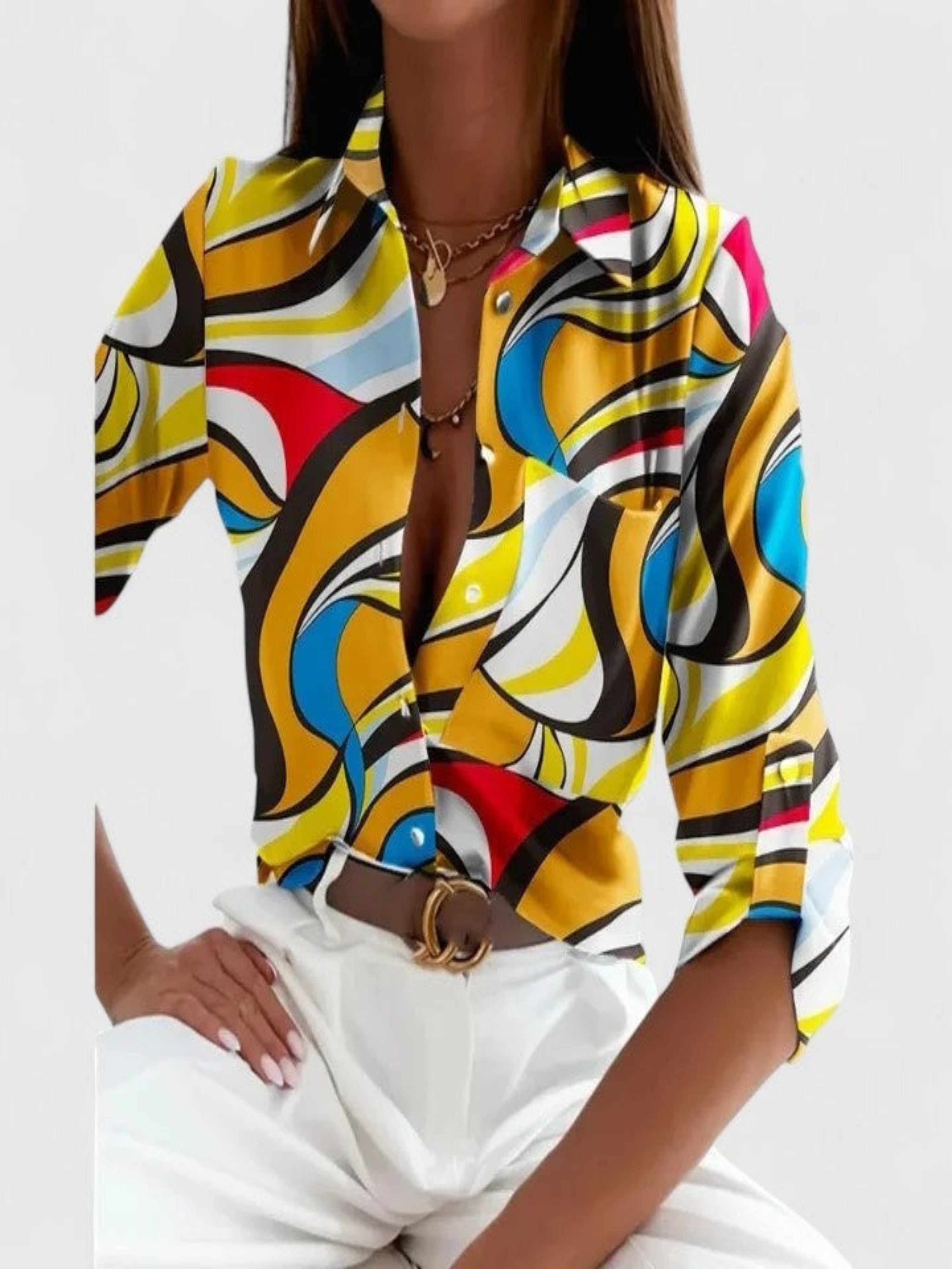 Beatriz | Blusa Estampada Geométrica de Manga Larga Mujer