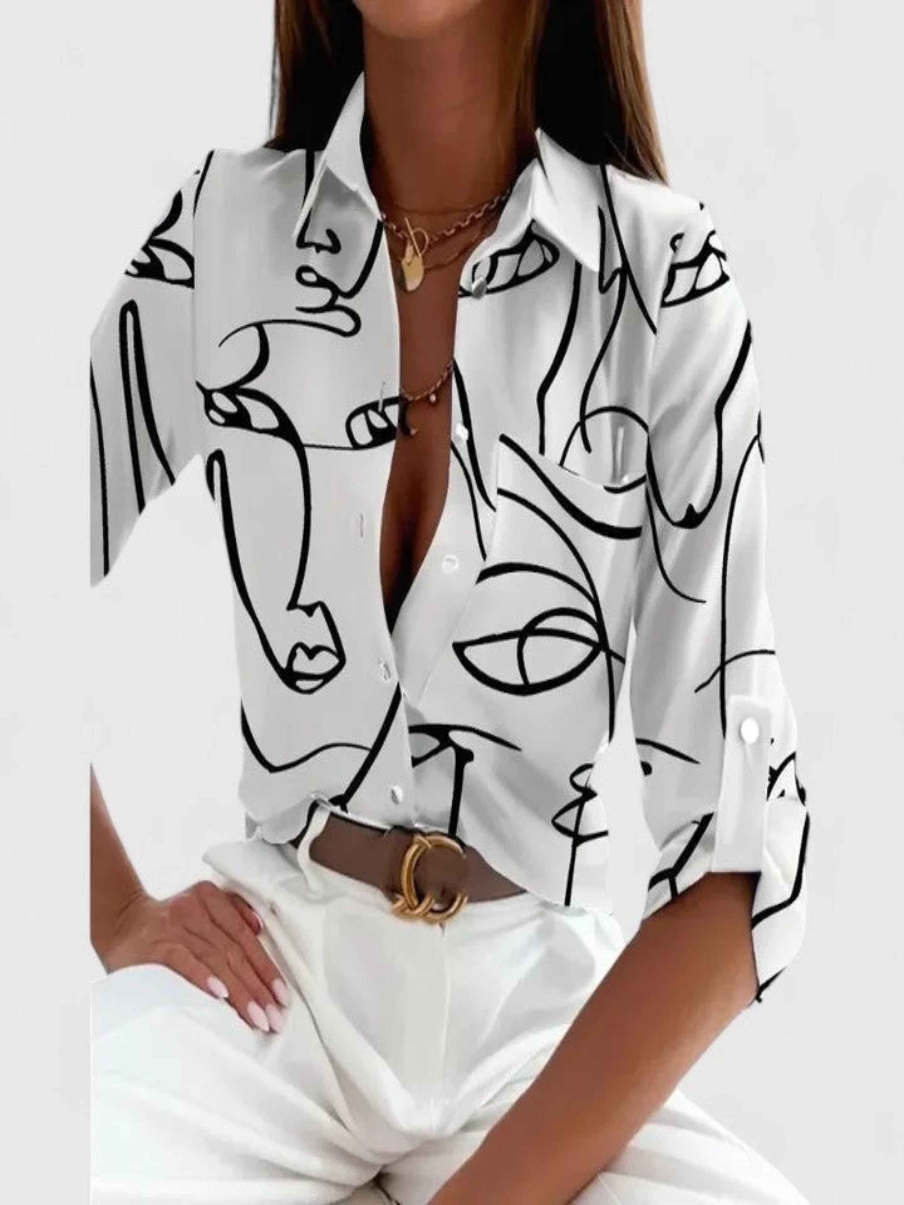 Beatriz | Blusa Estampada Geométrica de Manga Larga Mujer