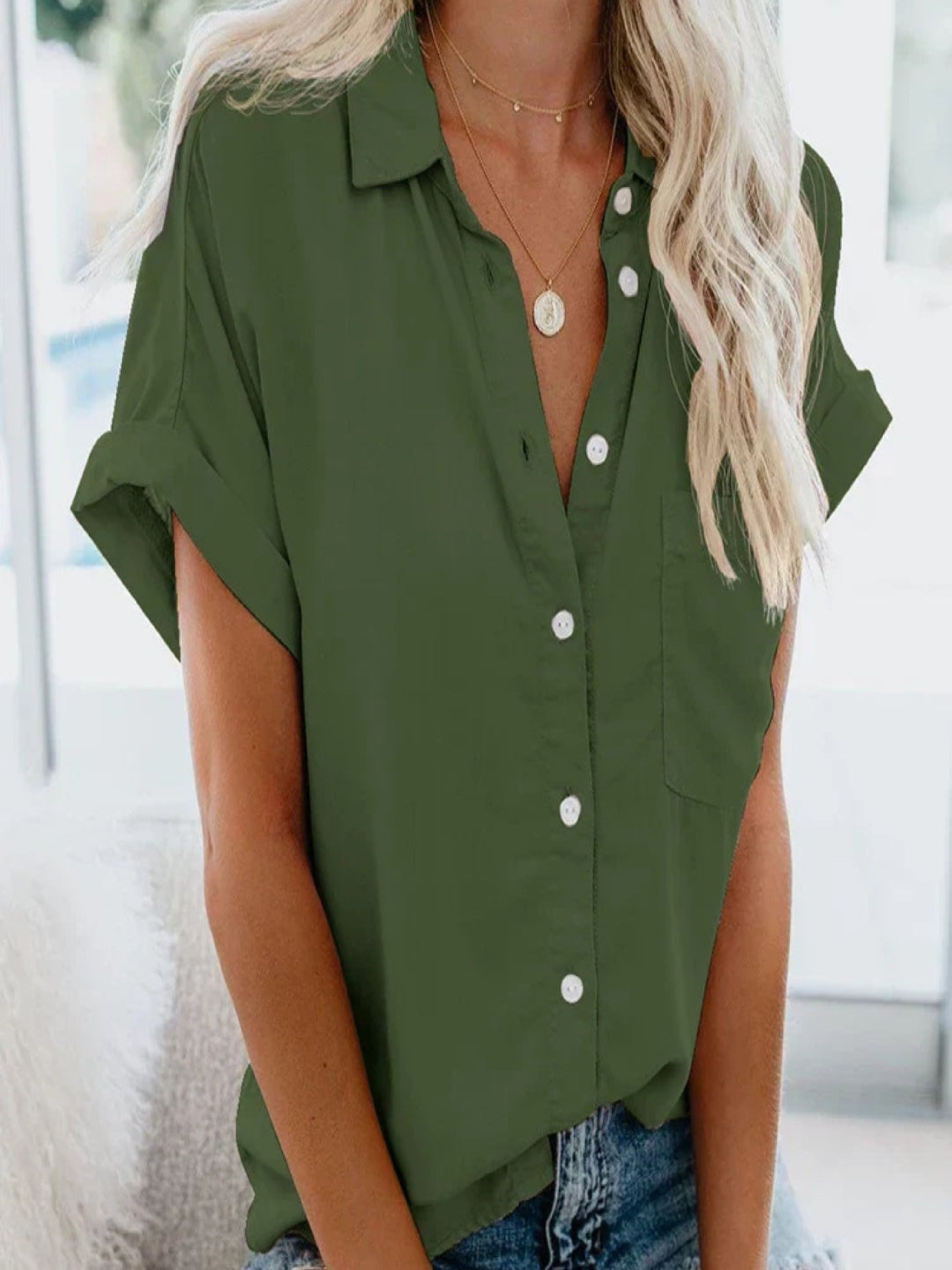 Claudia | Blusa Larga con Botones de Manga Corta Mujer
