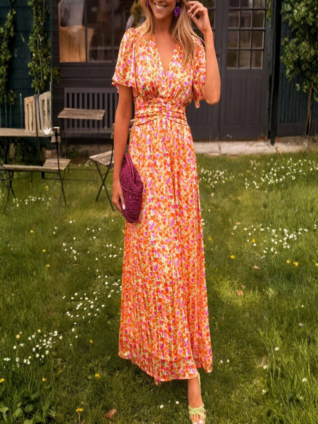 Patricia | Vestido Largo de Verano Estampado Floral Mujer Escote V