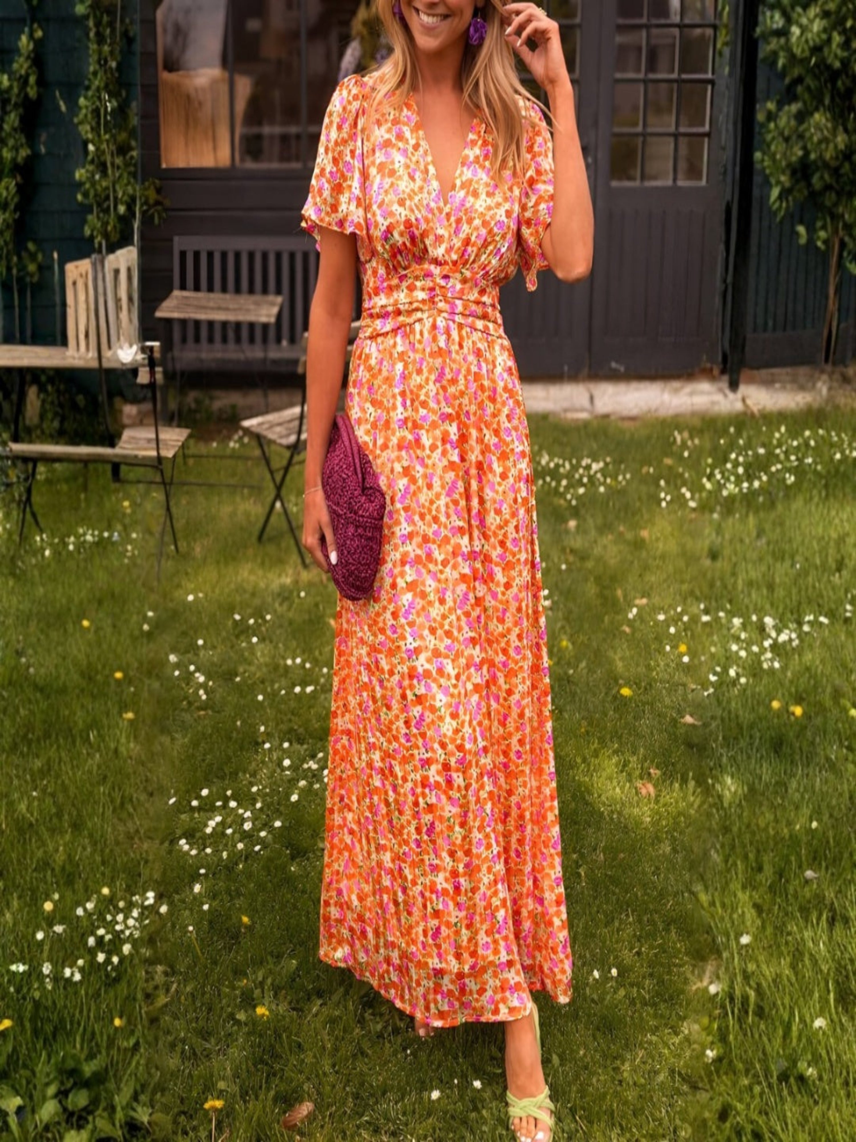 Patricia | Vestido Largo de Verano Estampado Floral Mujer Escote V