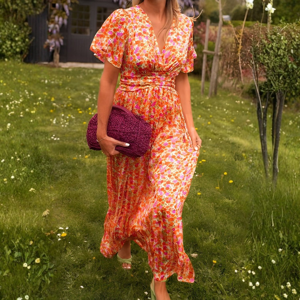 Patricia | Vestido Largo de Verano Estampado Floral Mujer Escote V