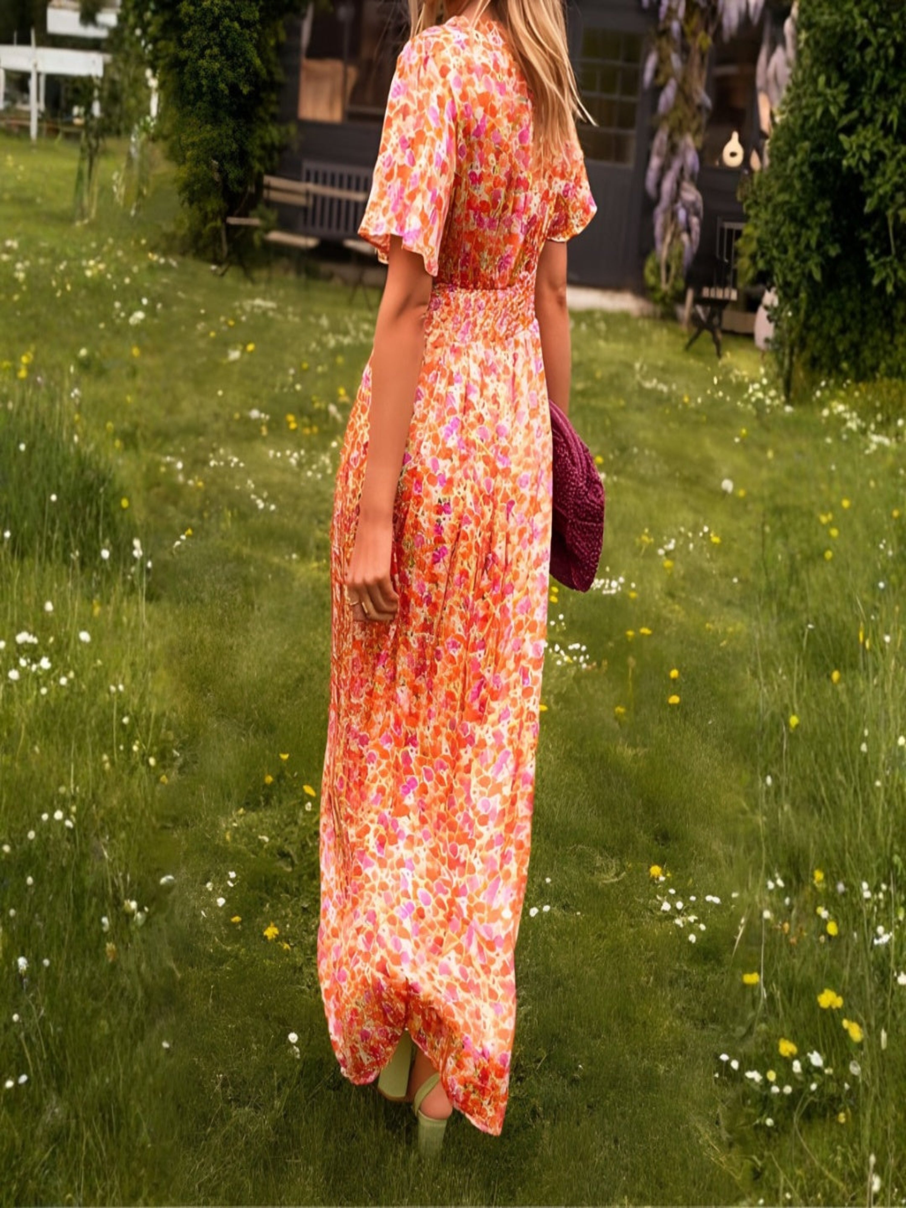Patricia | Vestido Largo de Verano Estampado Floral Mujer Escote V