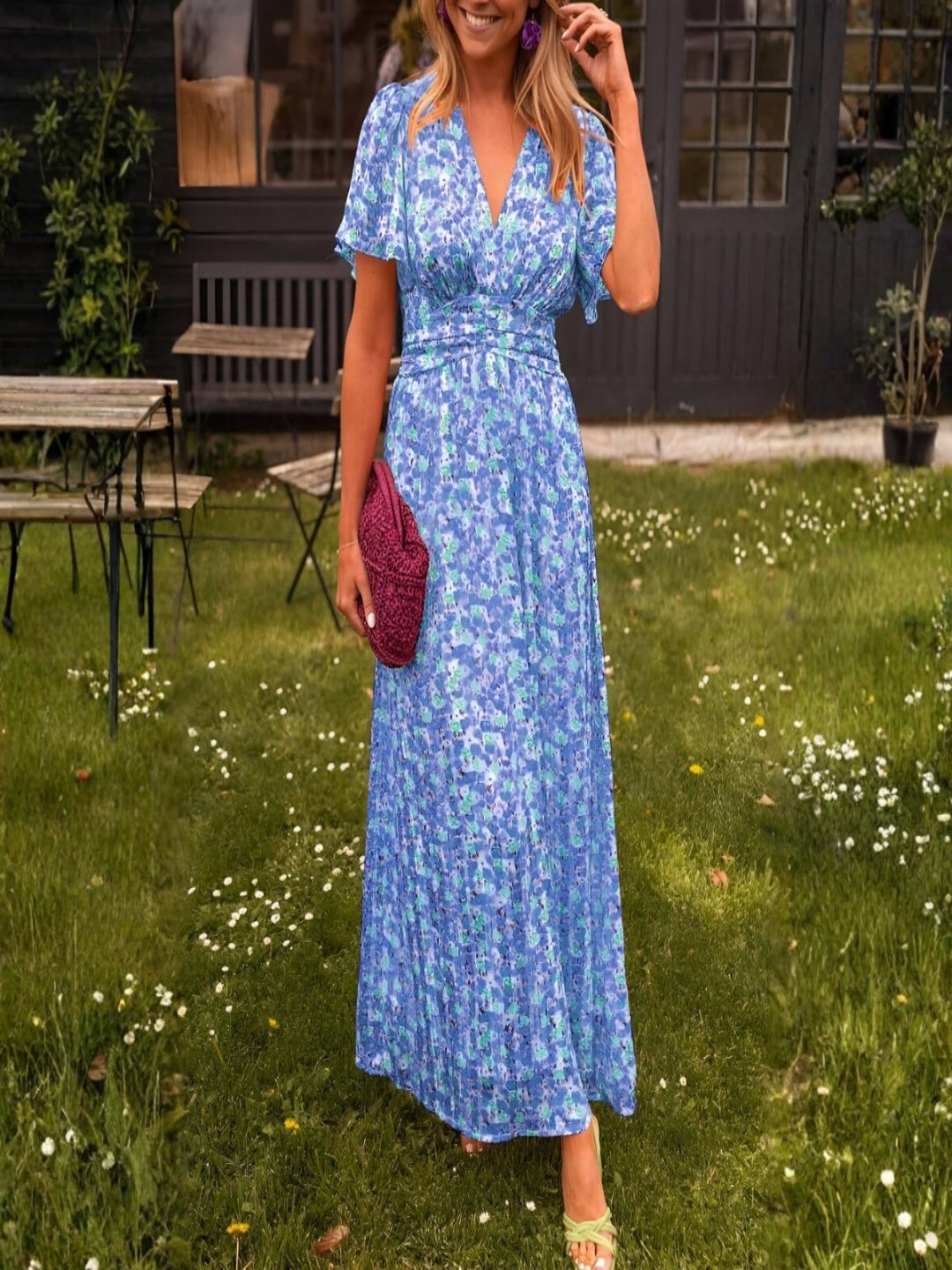 Patricia | Vestido Largo de Verano Estampado Floral Mujer Escote V