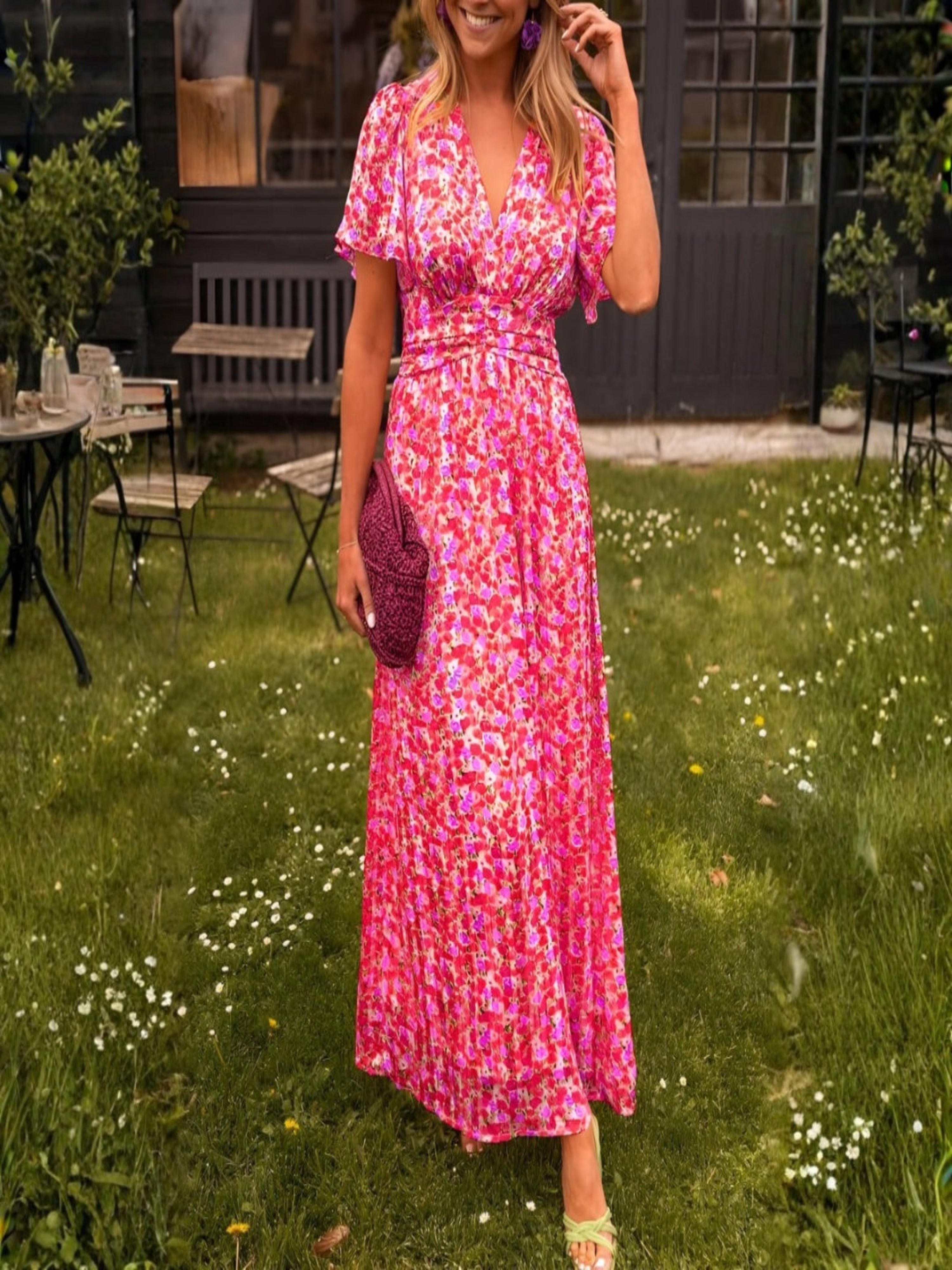 Patricia | Vestido Largo de Verano Estampado Floral Mujer Escote V