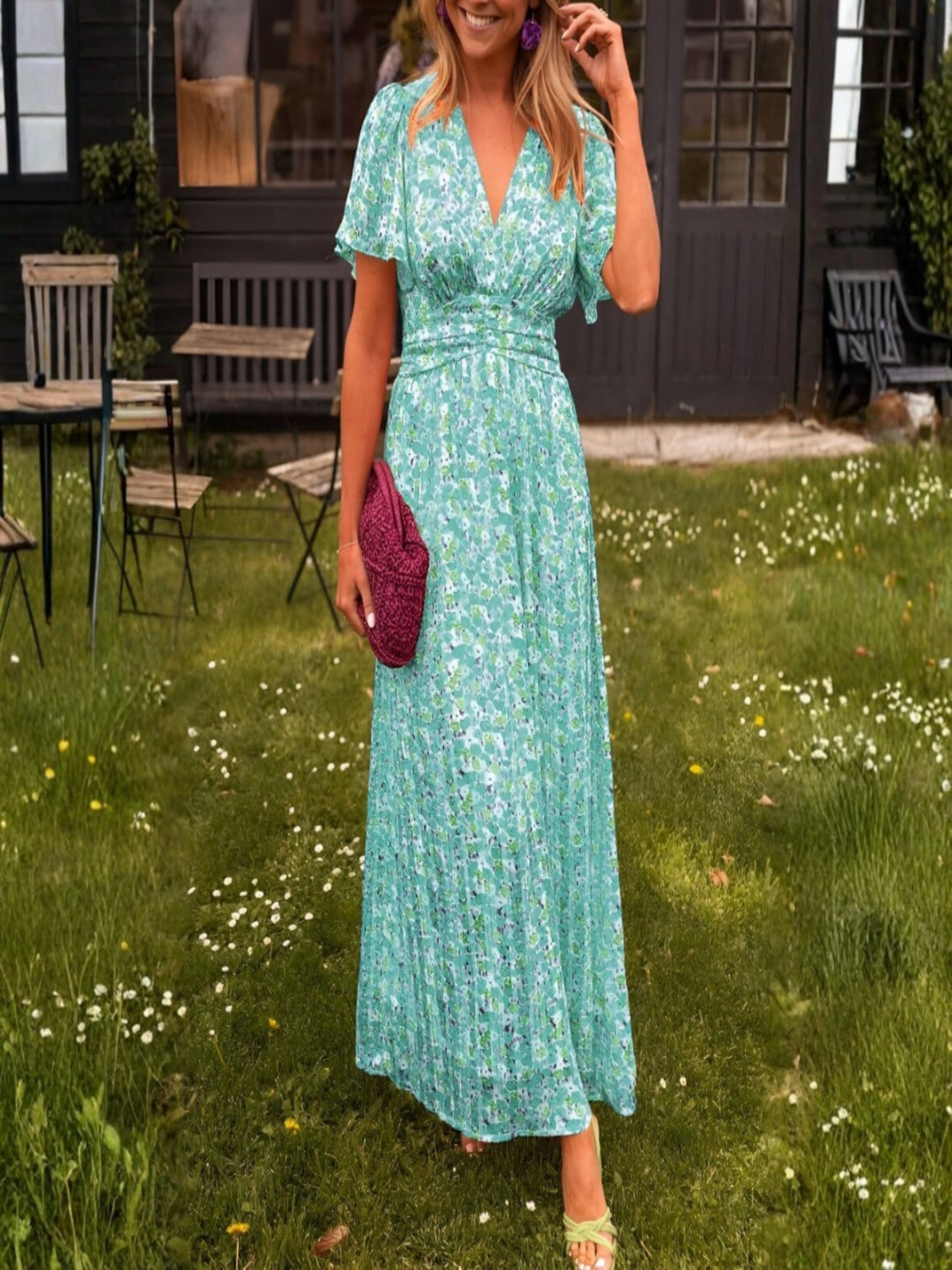 Patricia | Vestido Largo de Verano Estampado Floral Mujer Escote V
