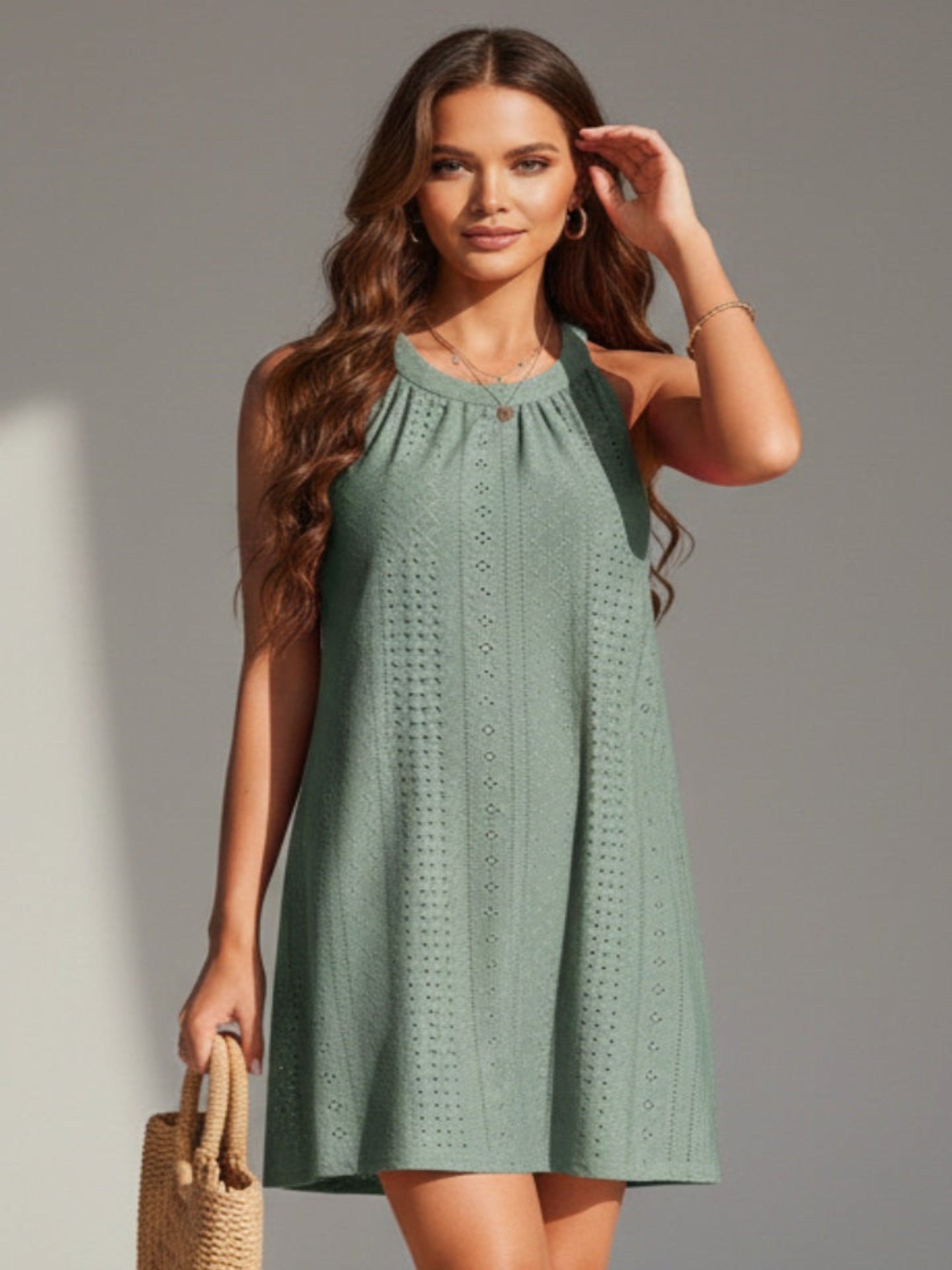 Raquel | Vestido Corto Halter Mujer Bordado Inglés