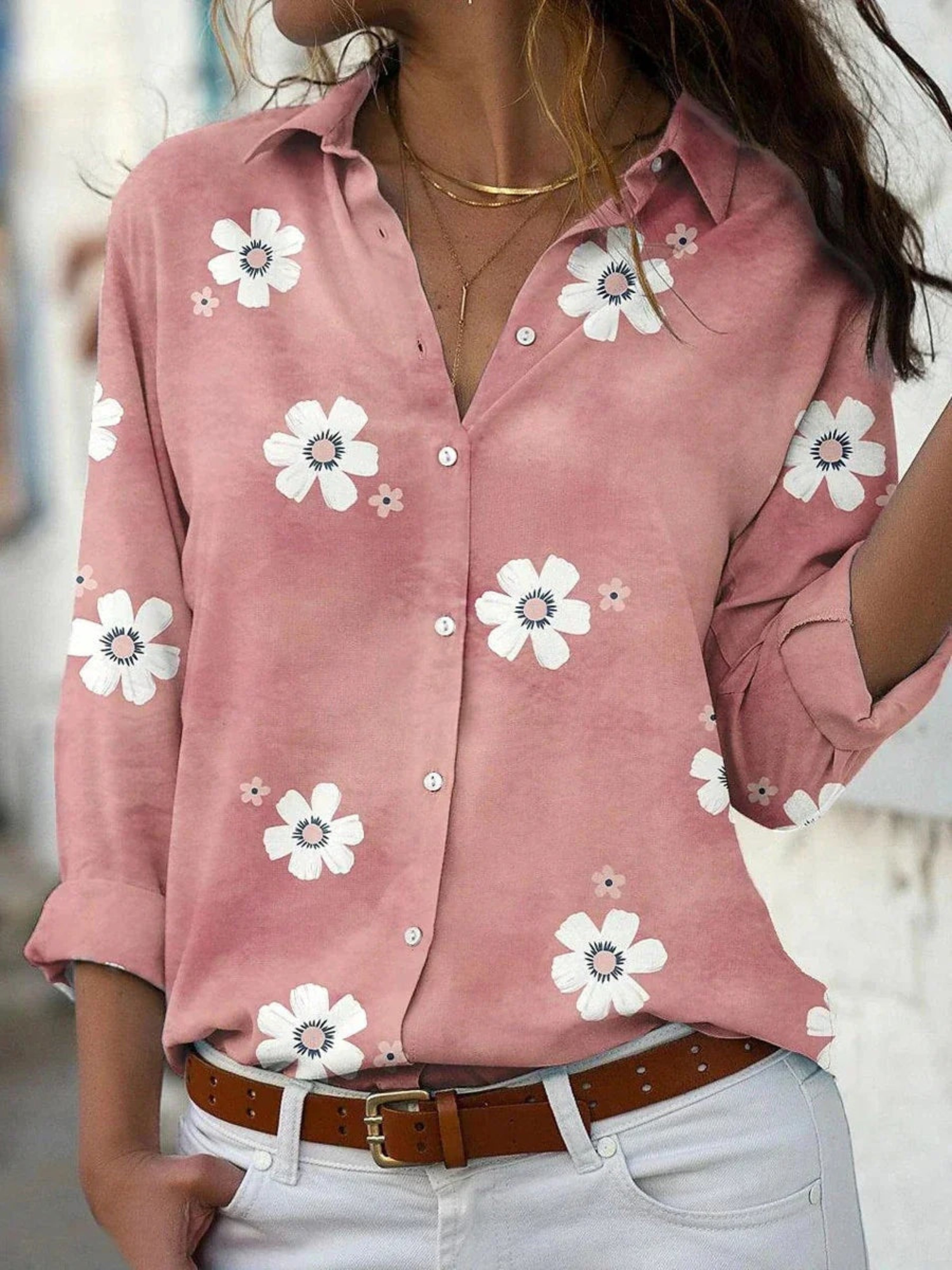 Sandra | Camisa Estampada de Manga Larga Mujer Botones