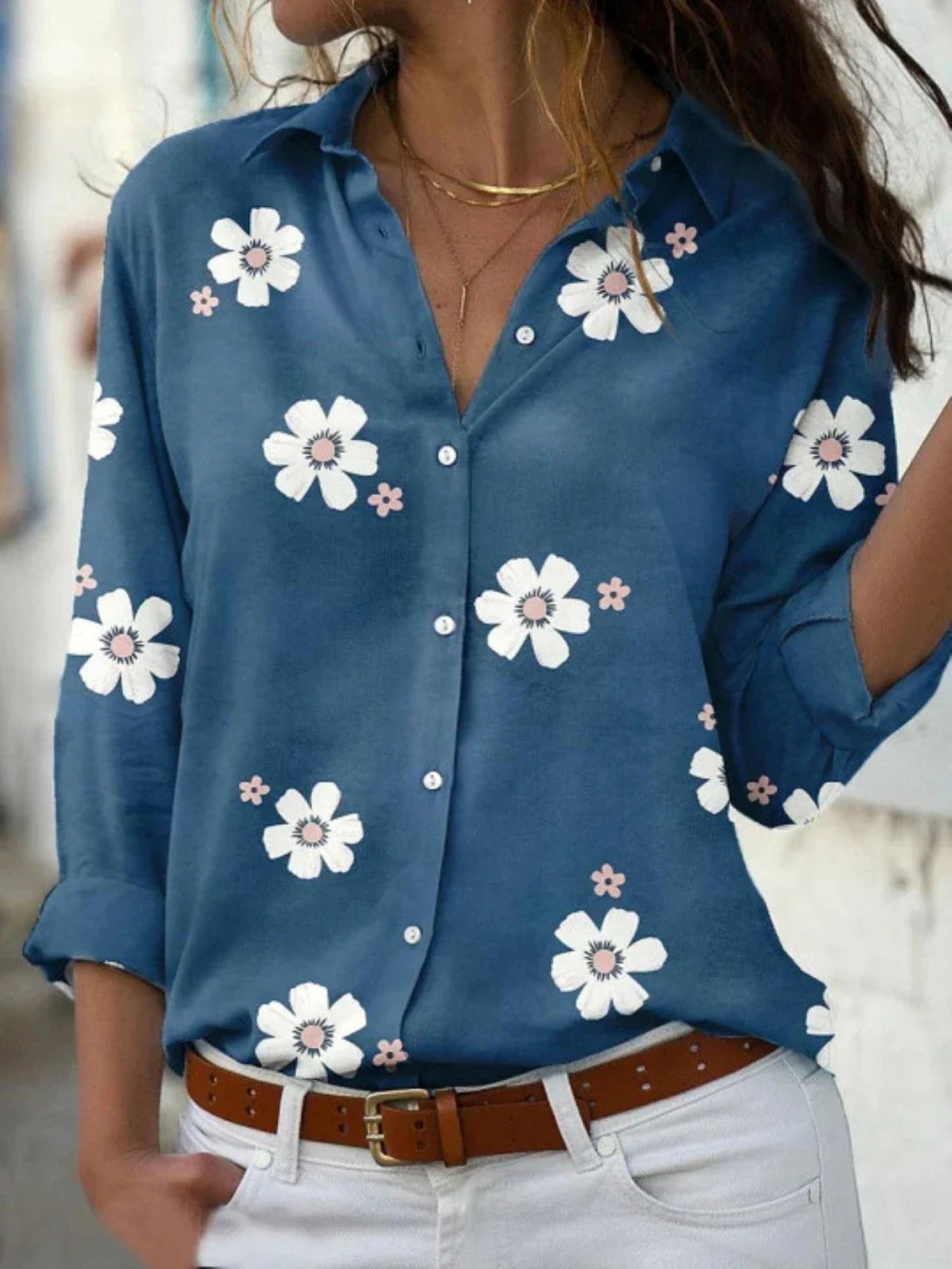 Sandra | Camisa Estampada de Manga Larga Mujer Botones