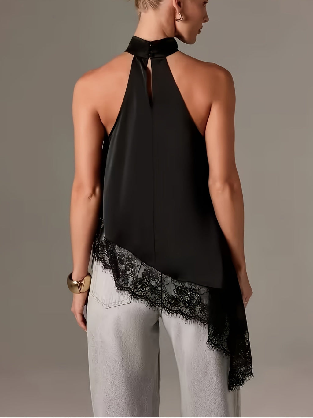 Eva | Top Halter Asimétrico con Encaje Mujer Cuello Alto