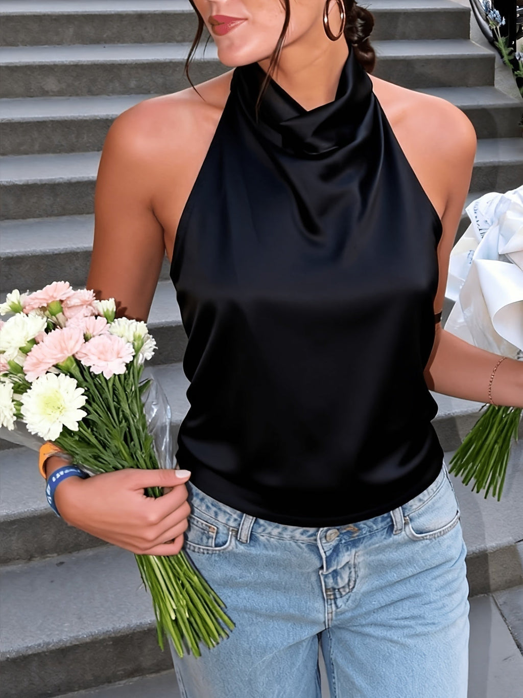 Esther | Top Halter con Espalda Descubierta Mujer Cuello Alto