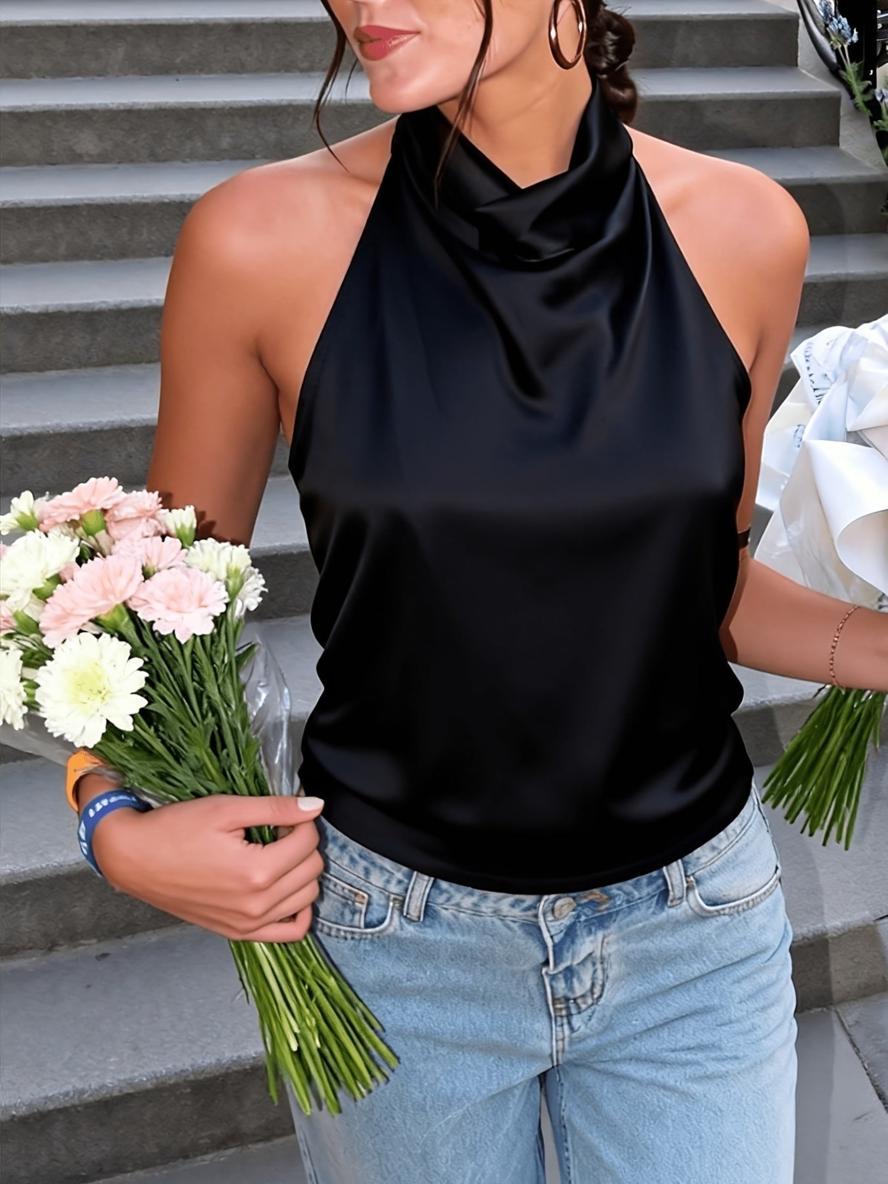 Esther | Top Halter con Espalda Descubierta Mujer Cuello Alto