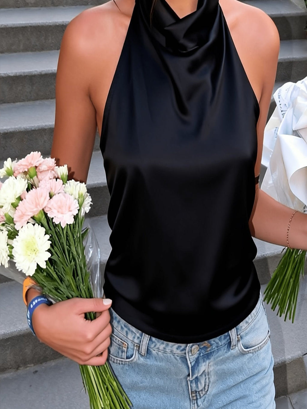 Esther | Top Halter con Espalda Descubierta Mujer Cuello Alto