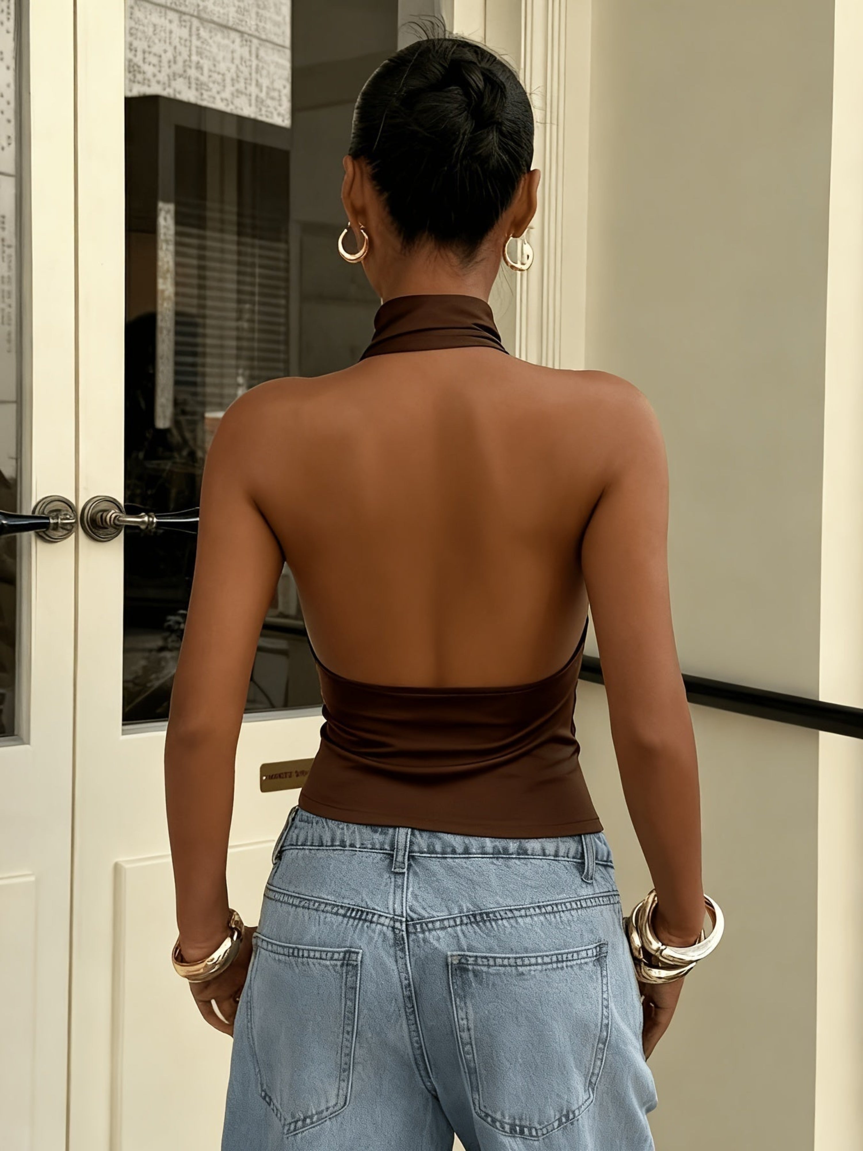 Esther | Top Halter con Espalda Descubierta Mujer Cuello Alto