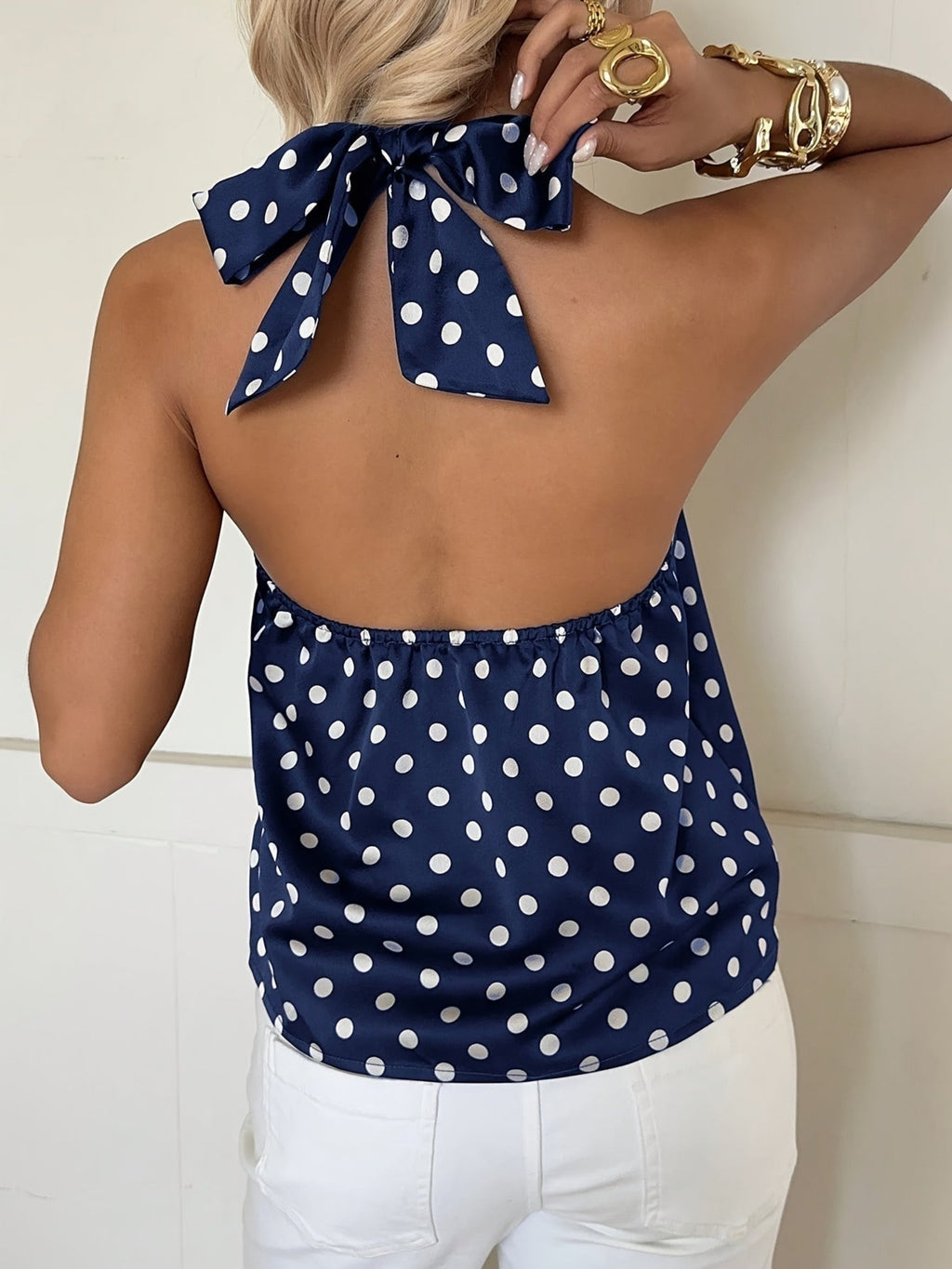 Consuelo | Top Halter de Lunares Sin Mangas Mujer Escote Espalda Descubierta