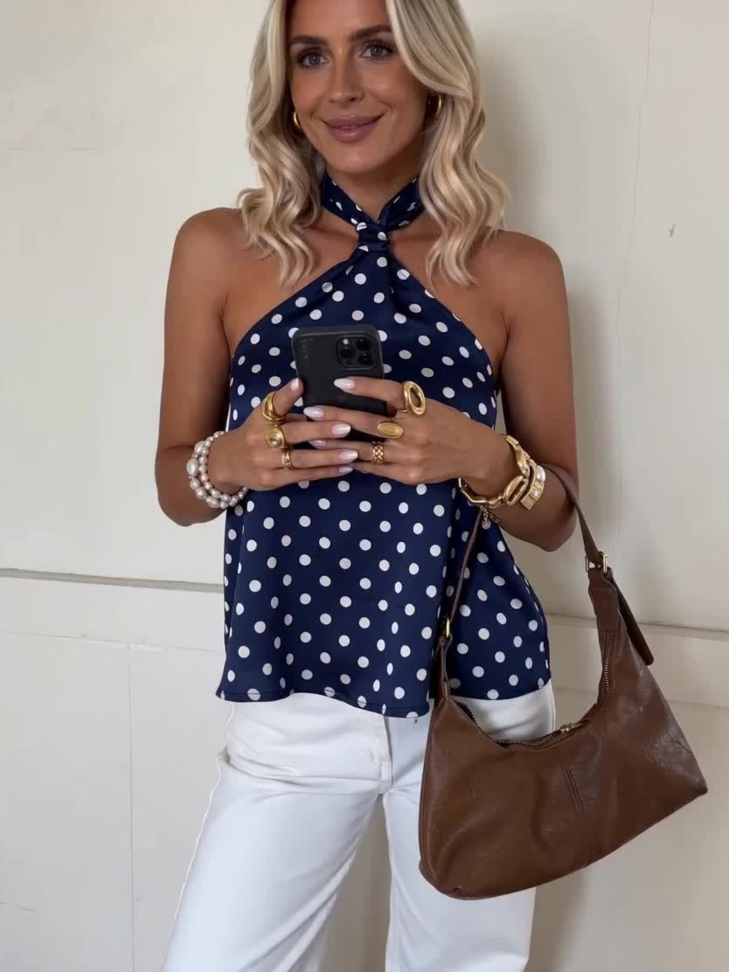 Consuelo | Top Halter de Lunares Sin Mangas Mujer Escote Espalda Descubierta