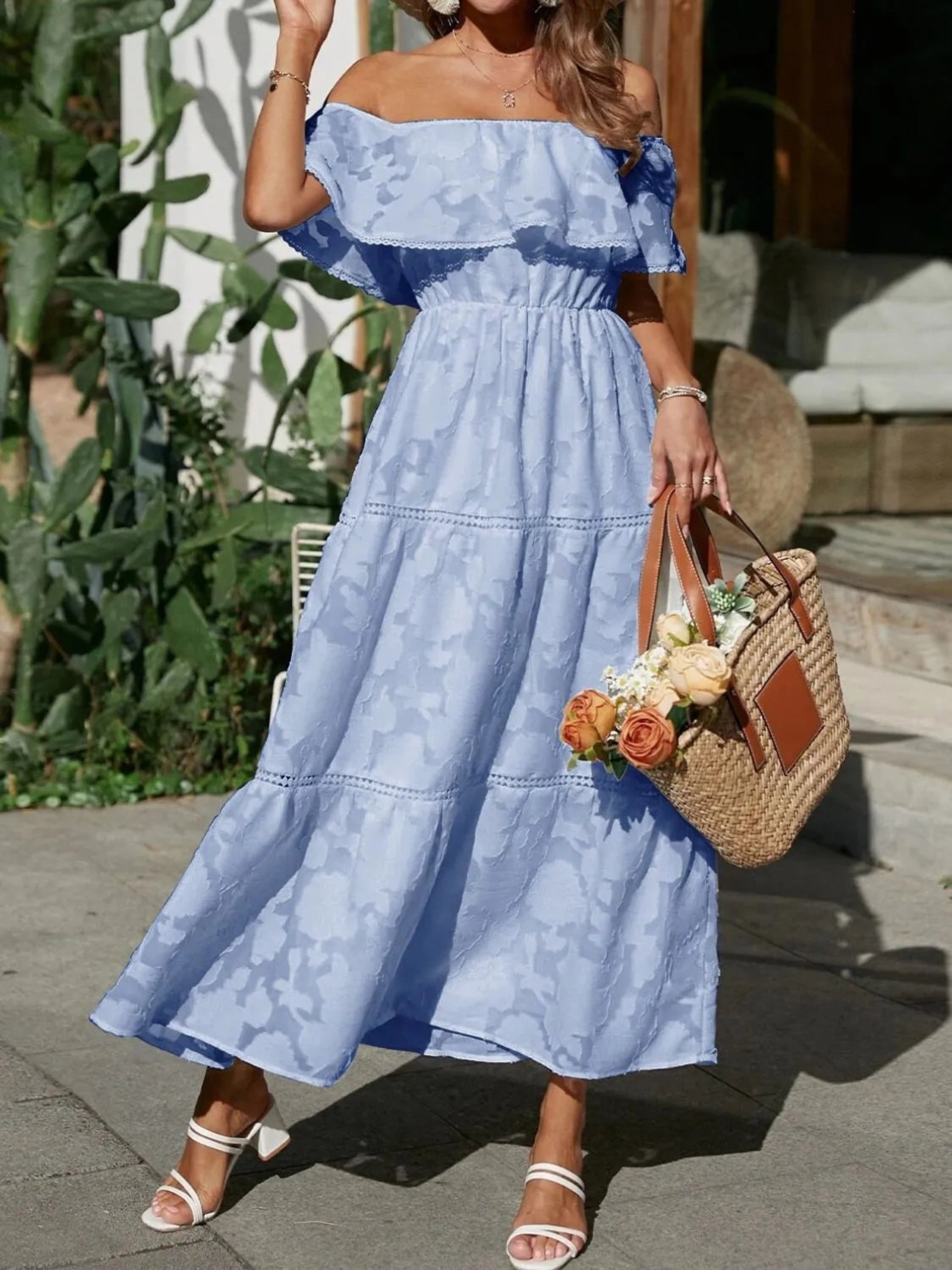 Marisol | Vestido Largo con Hombros Descubiertos Mujer Volantes