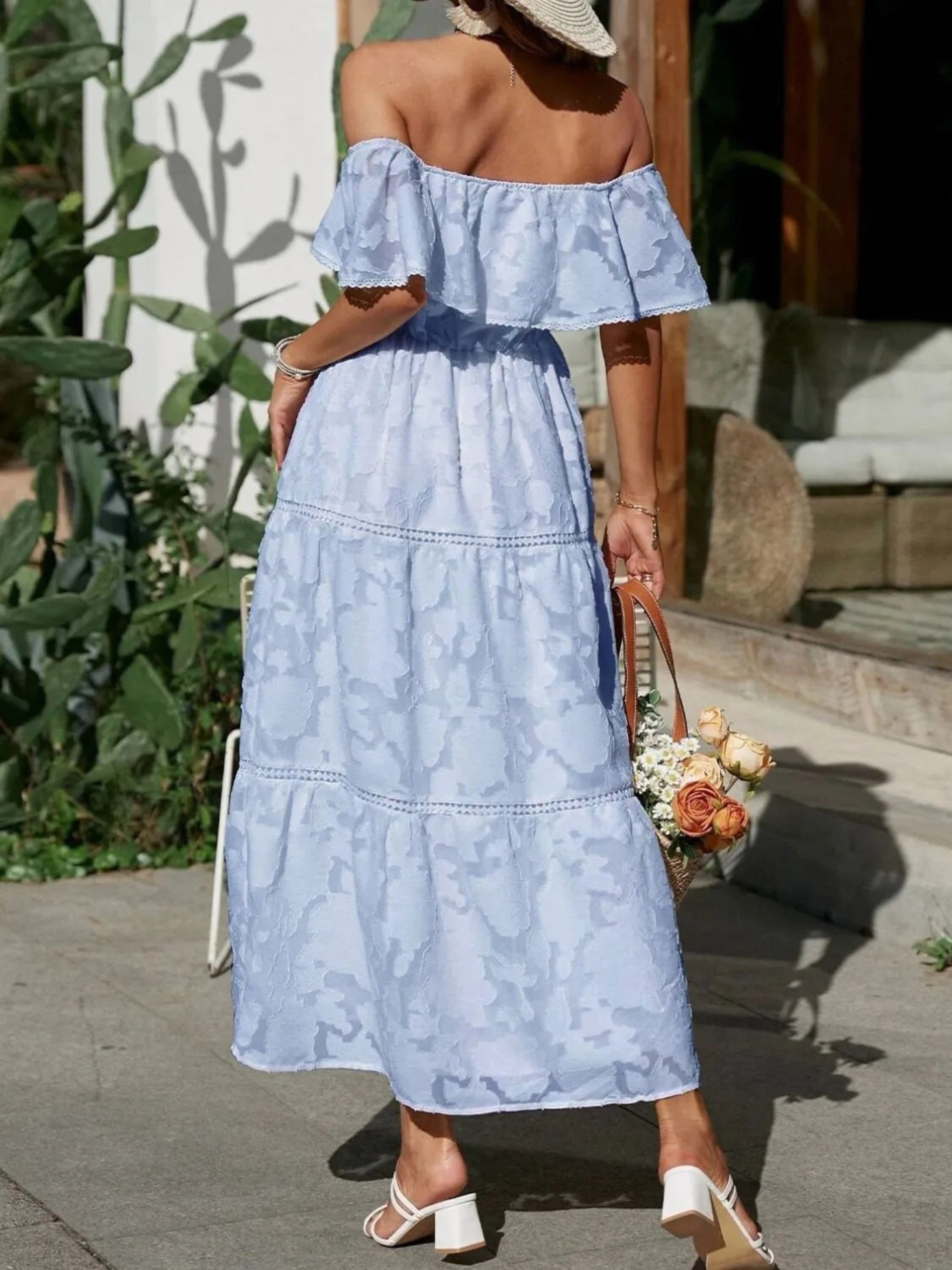 Marisol | Vestido Largo con Hombros Descubiertos Mujer Volantes