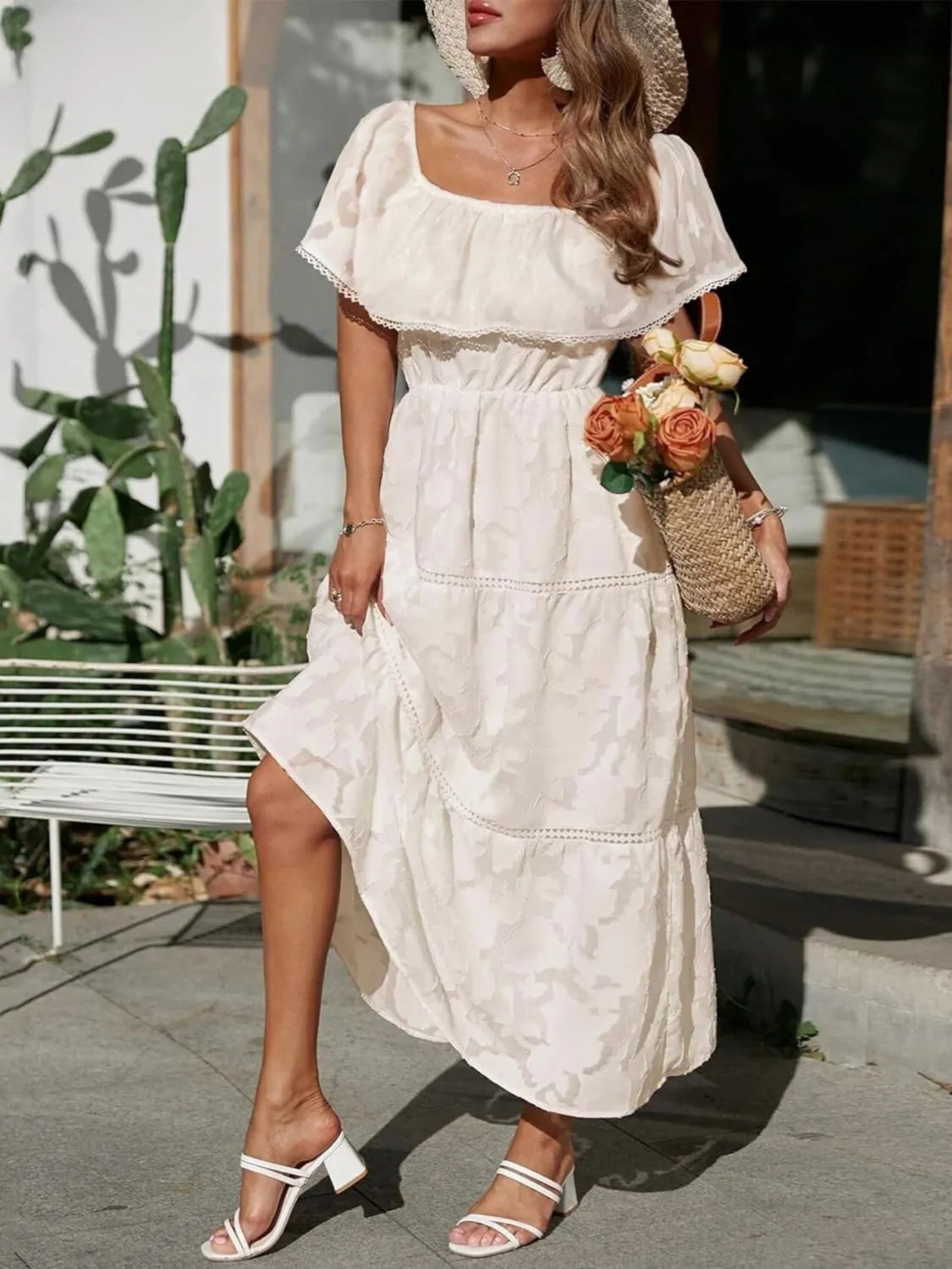 Marisol | Vestido Largo con Hombros Descubiertos Mujer Volantes