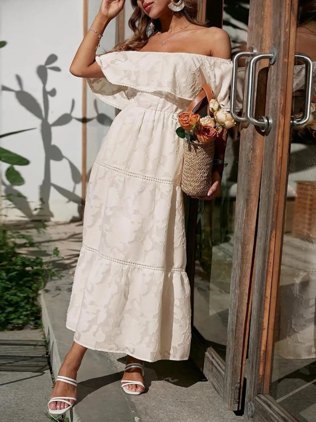 Marisol | Vestido Largo con Hombros Descubiertos Mujer Volantes