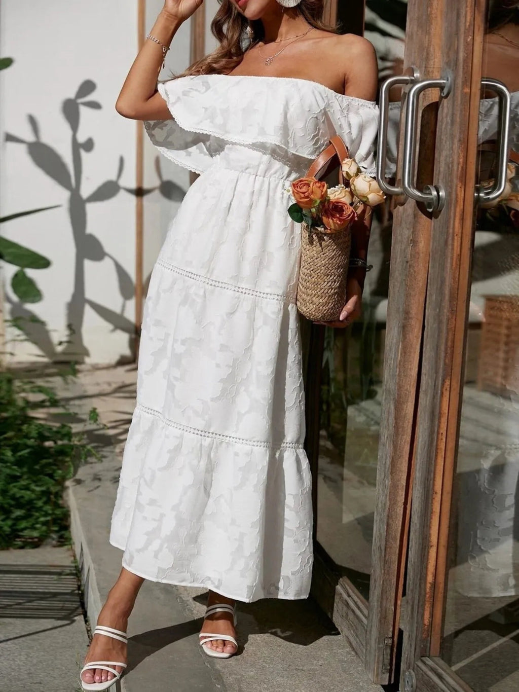Marisol | Vestido Largo con Hombros Descubiertos Mujer Volantes