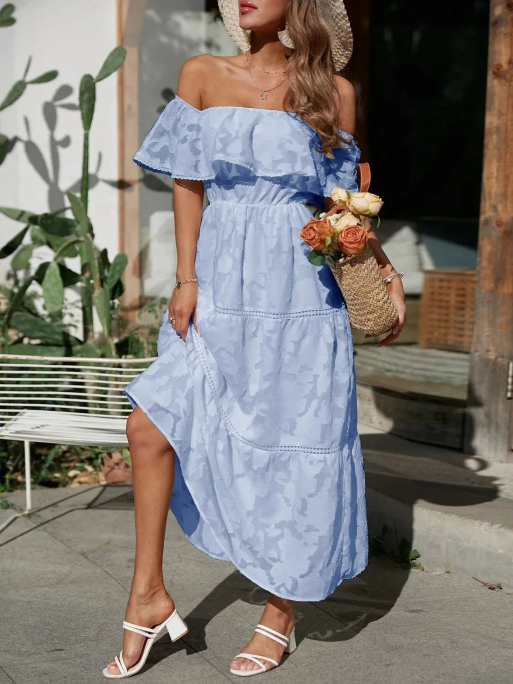 Marisol | Vestido Largo con Hombros Descubiertos Mujer Volantes