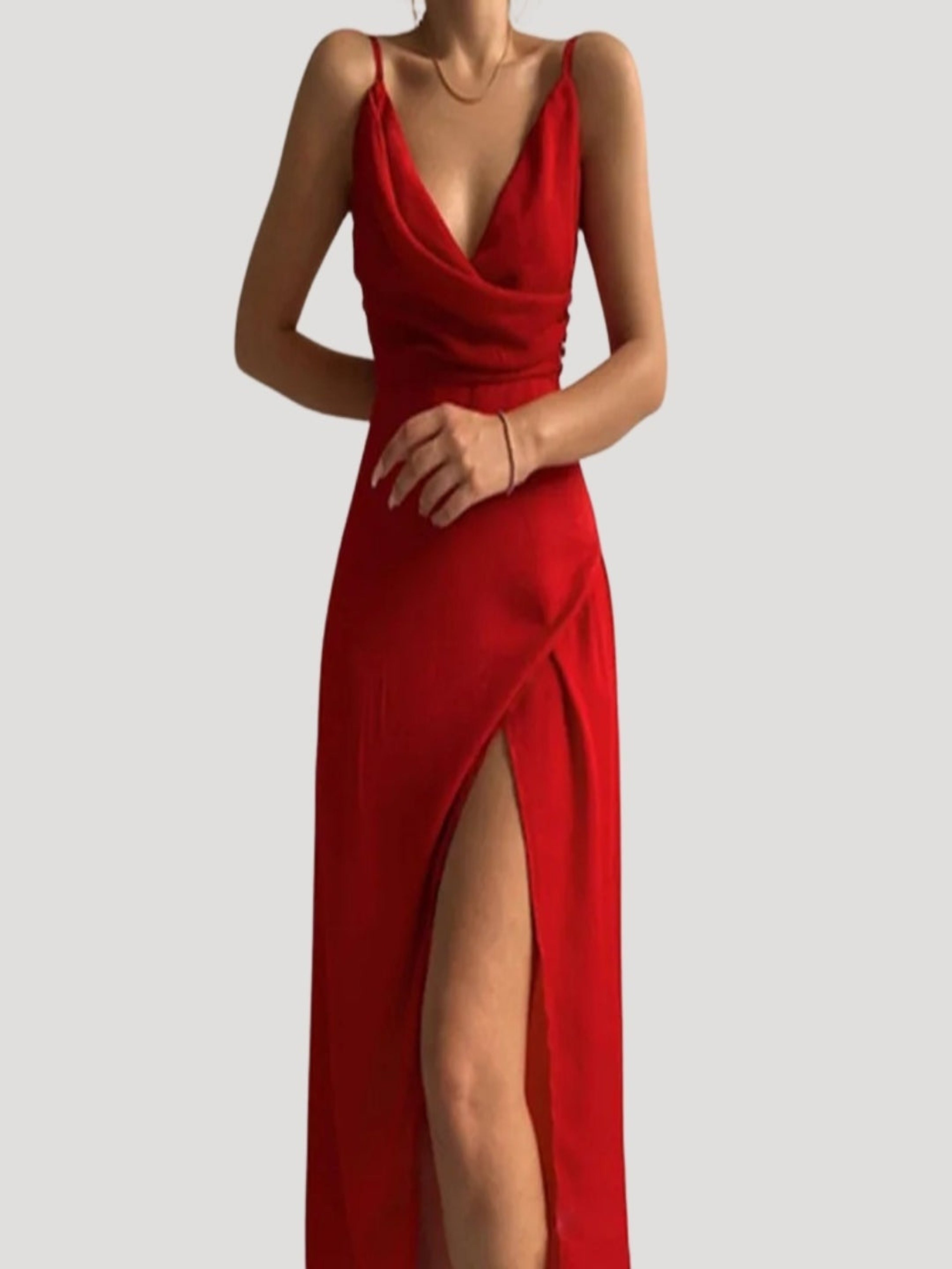 Montserrat | Vestido Largo de Cóctel Drapeado Mujer Tirantes Escote V