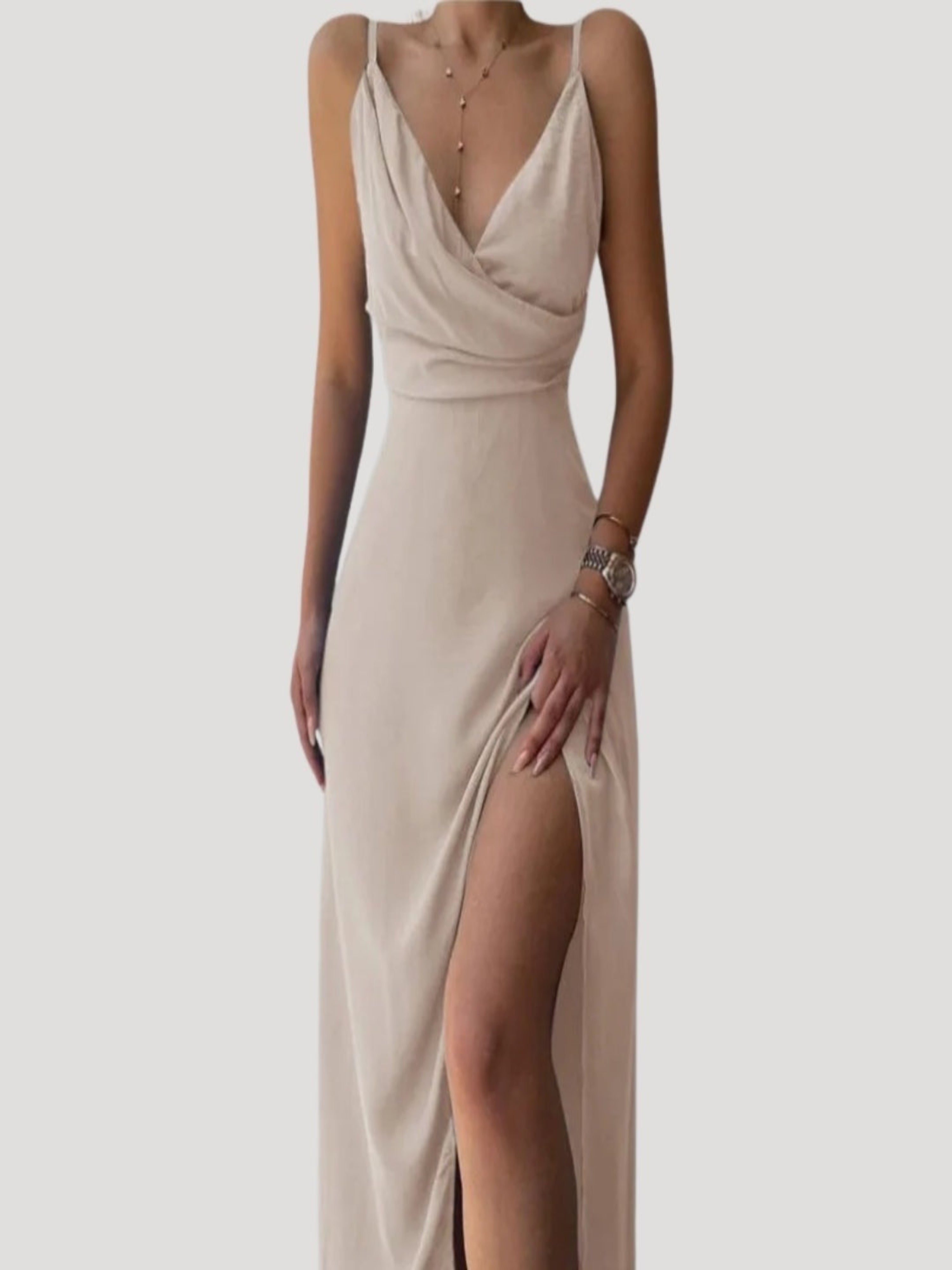 Montserrat | Vestido Largo de Cóctel Drapeado Mujer Tirantes Escote V