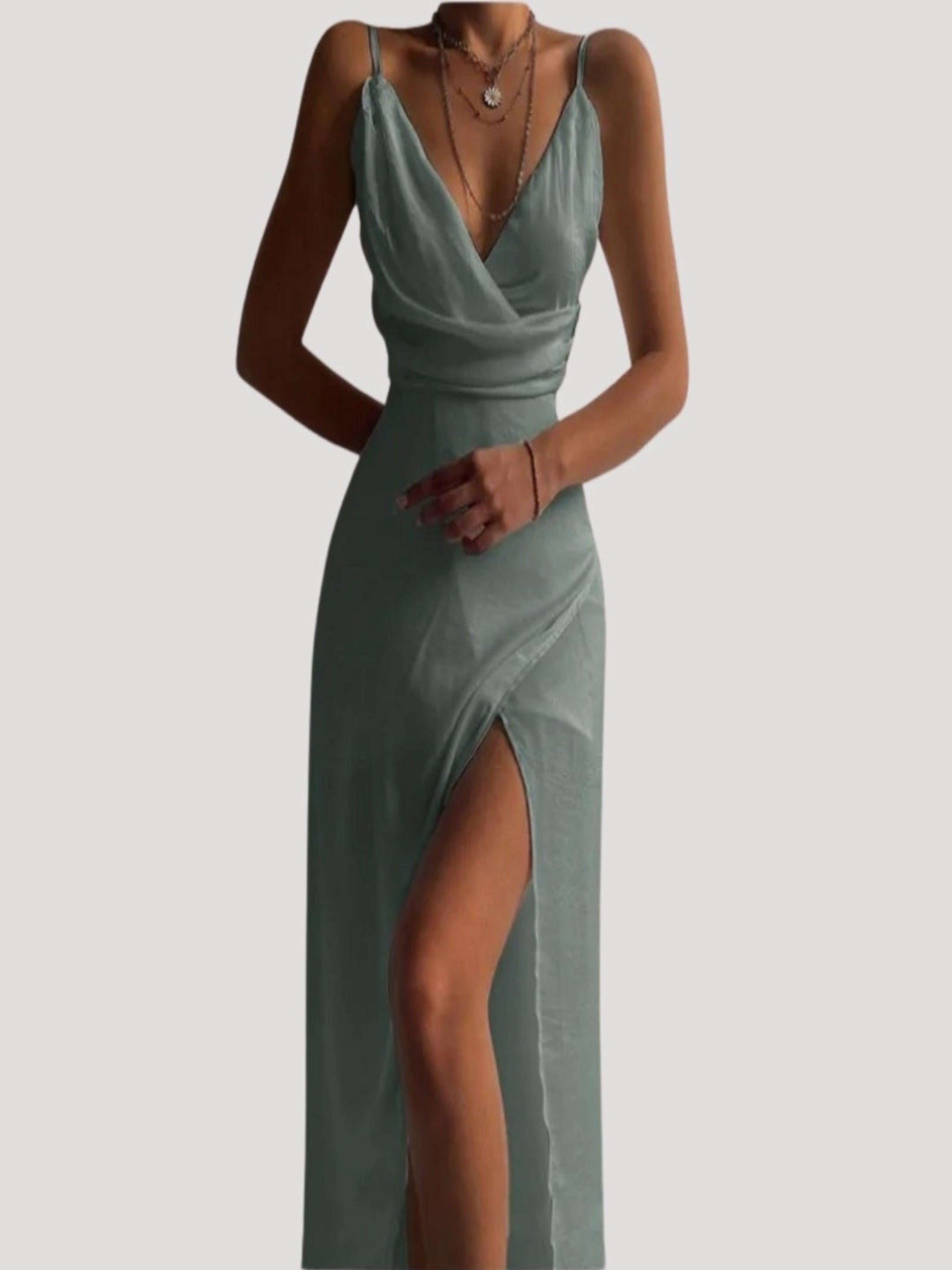 Montserrat | Vestido Largo de Cóctel Drapeado Mujer Tirantes Escote V