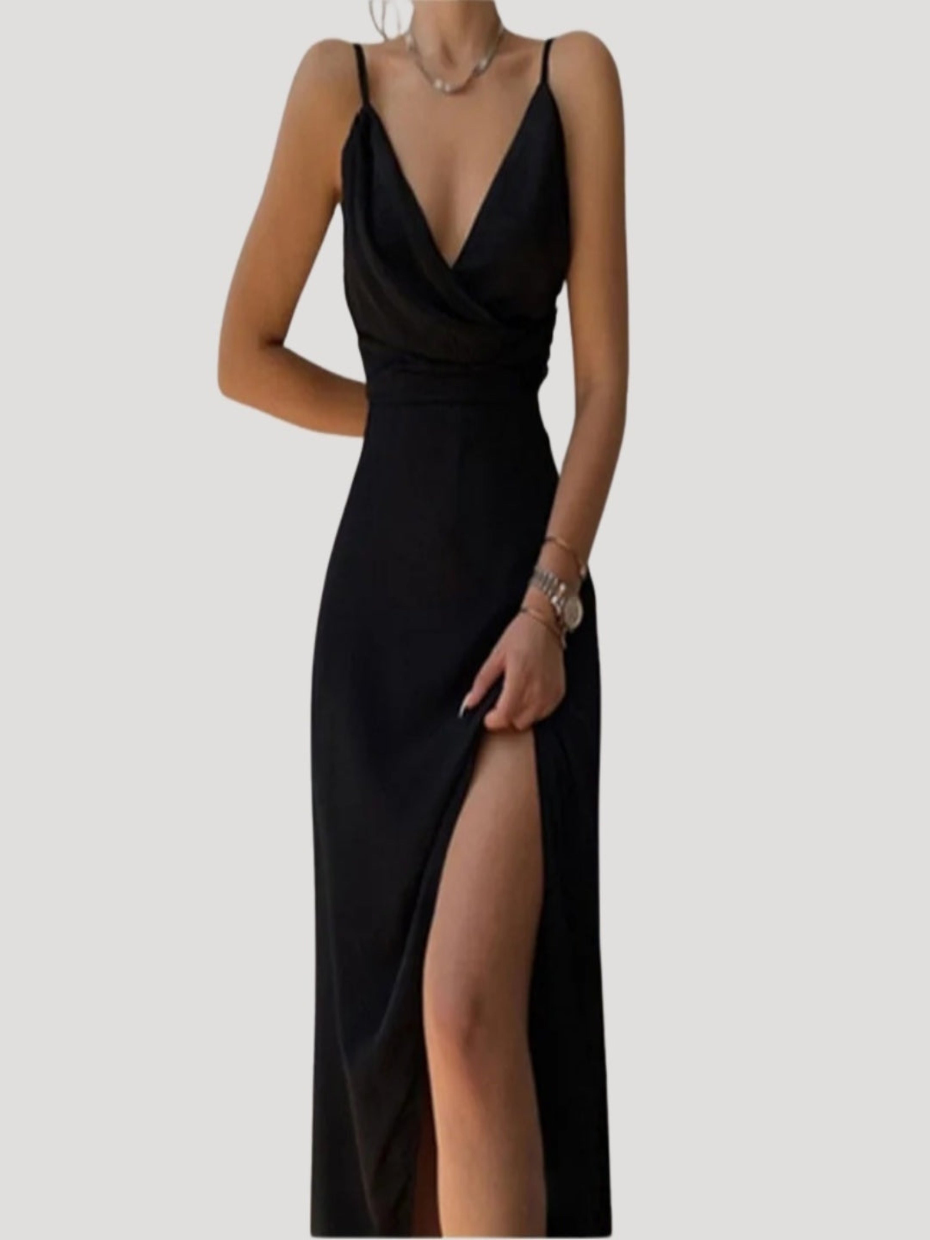 Montserrat | Vestido Largo de Cóctel Drapeado Mujer Tirantes Escote V