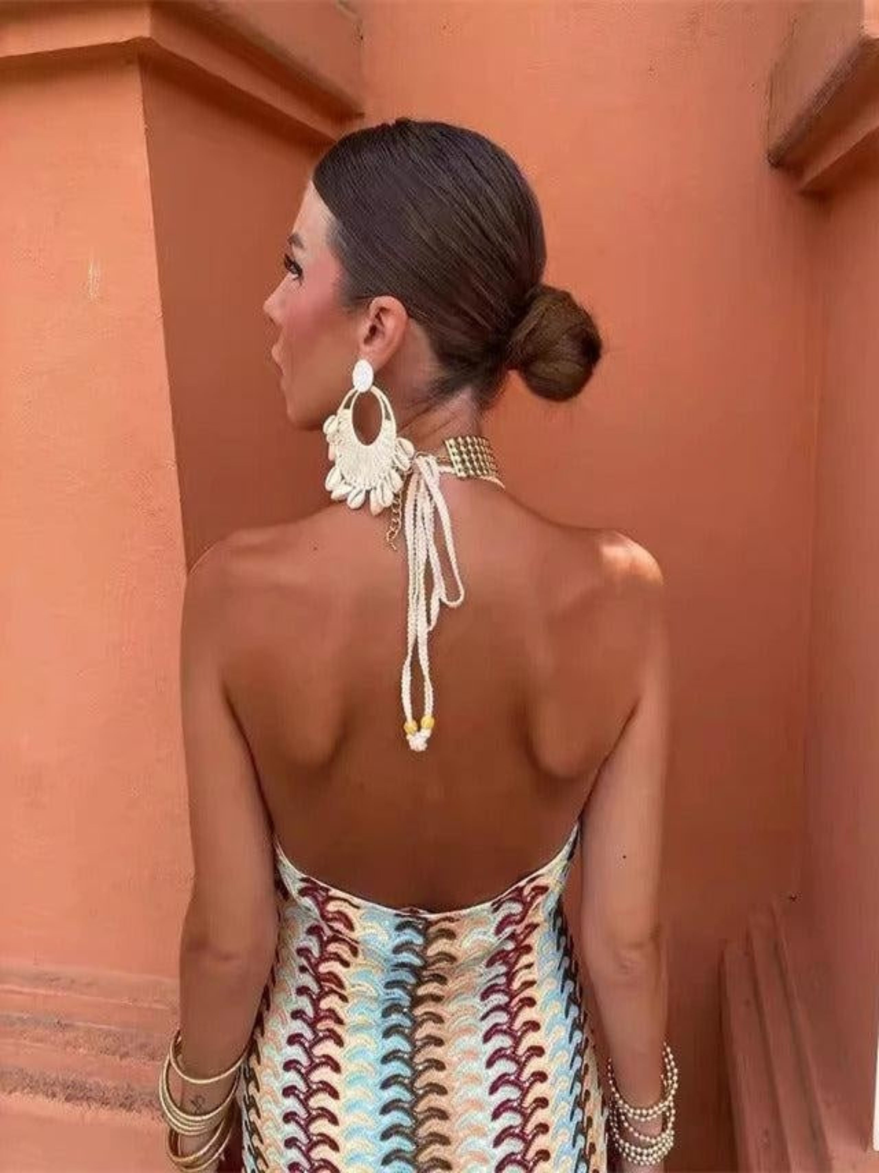 Miriam | Vestido Largo Halter Estampado Geométrico Mujer Escote Profundo